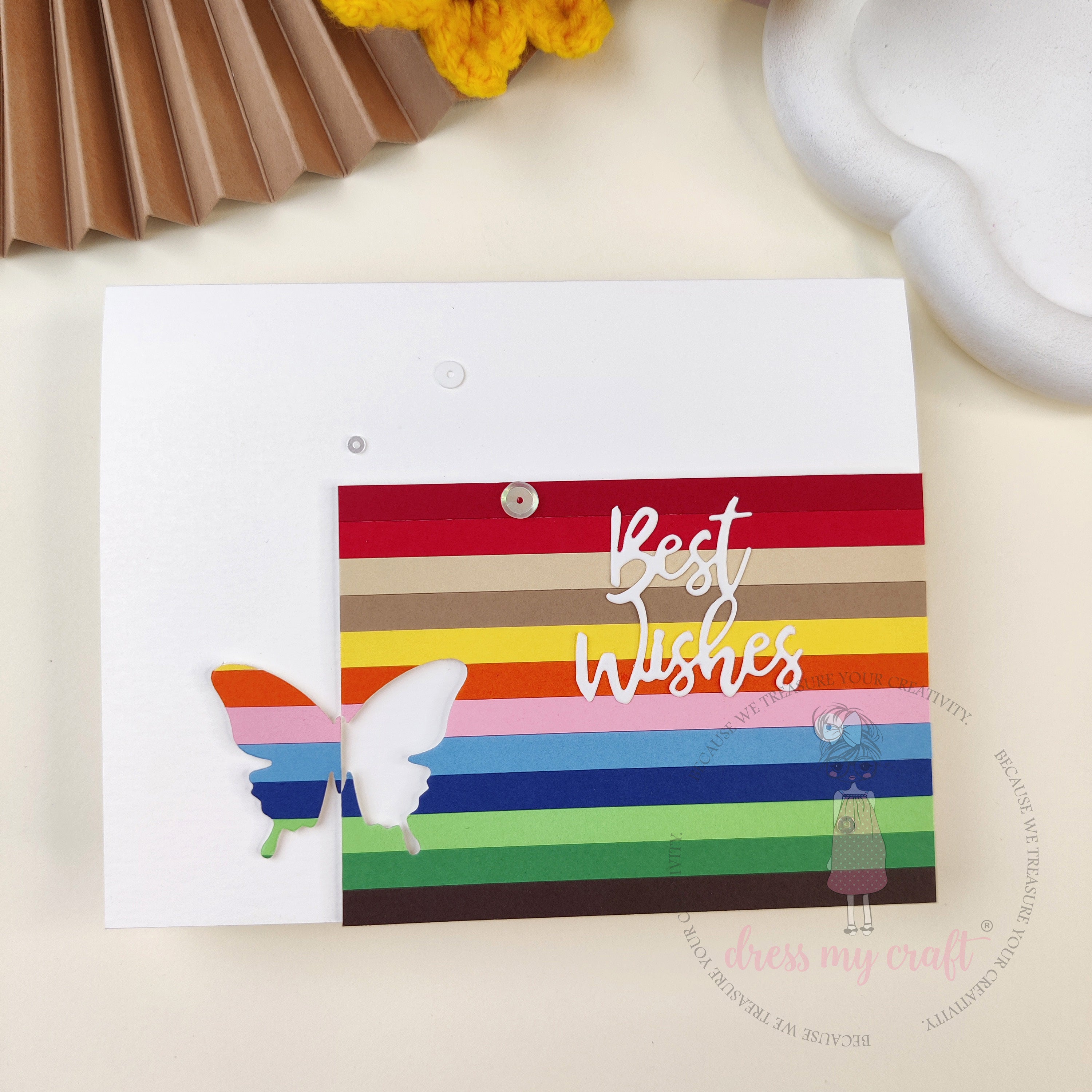 Rainbow Wishes – Handmade Greeting Card with Butterfly