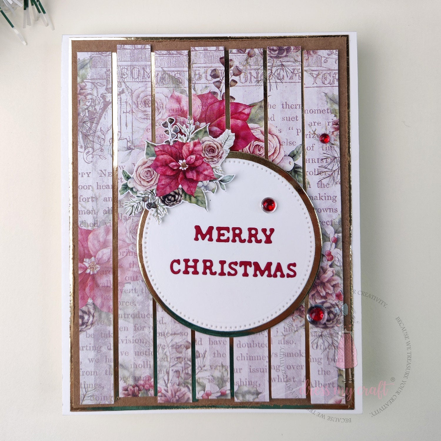 Festive Striped Floral Christmas Card