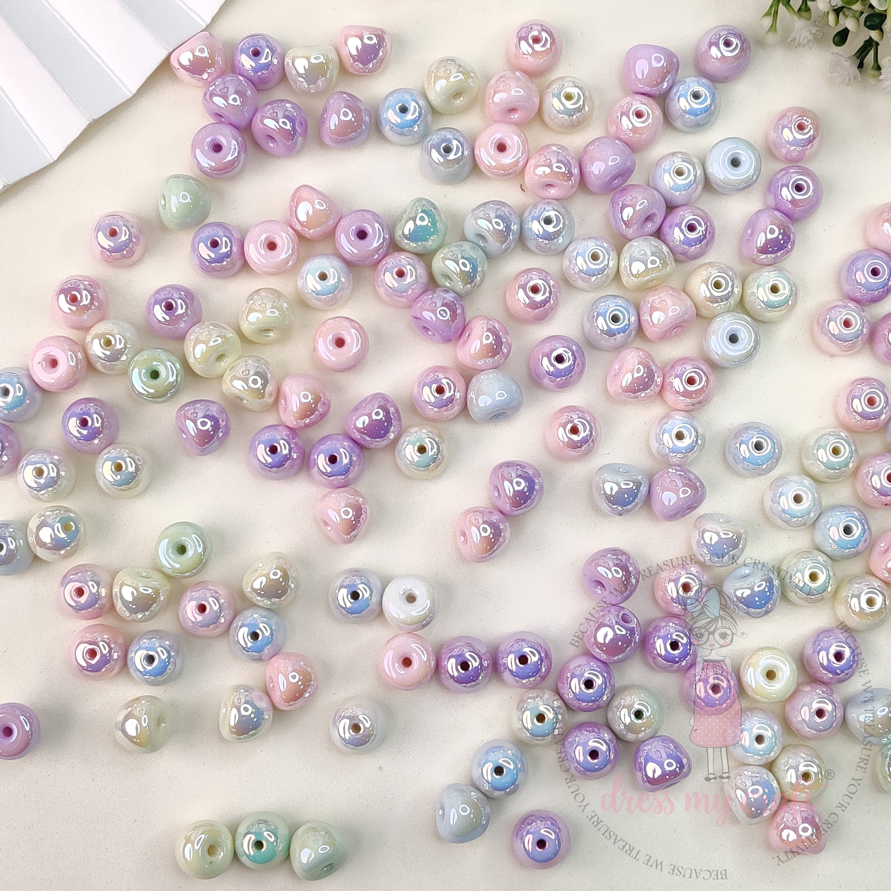 Multicolor Holographic Apple Shape Beads - 15 Pcs