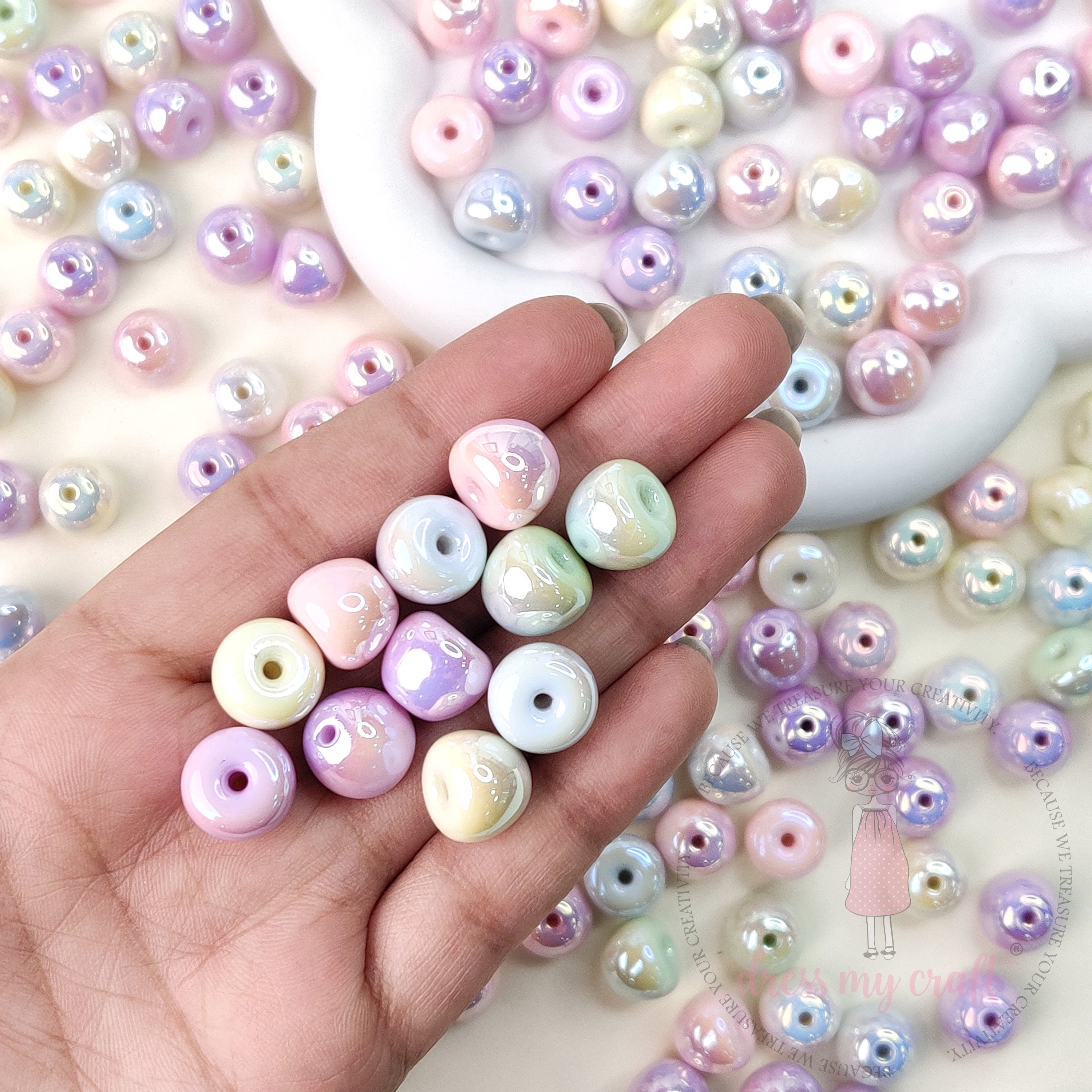 Multicolor Holographic Apple Shape Beads - 15 Pcs