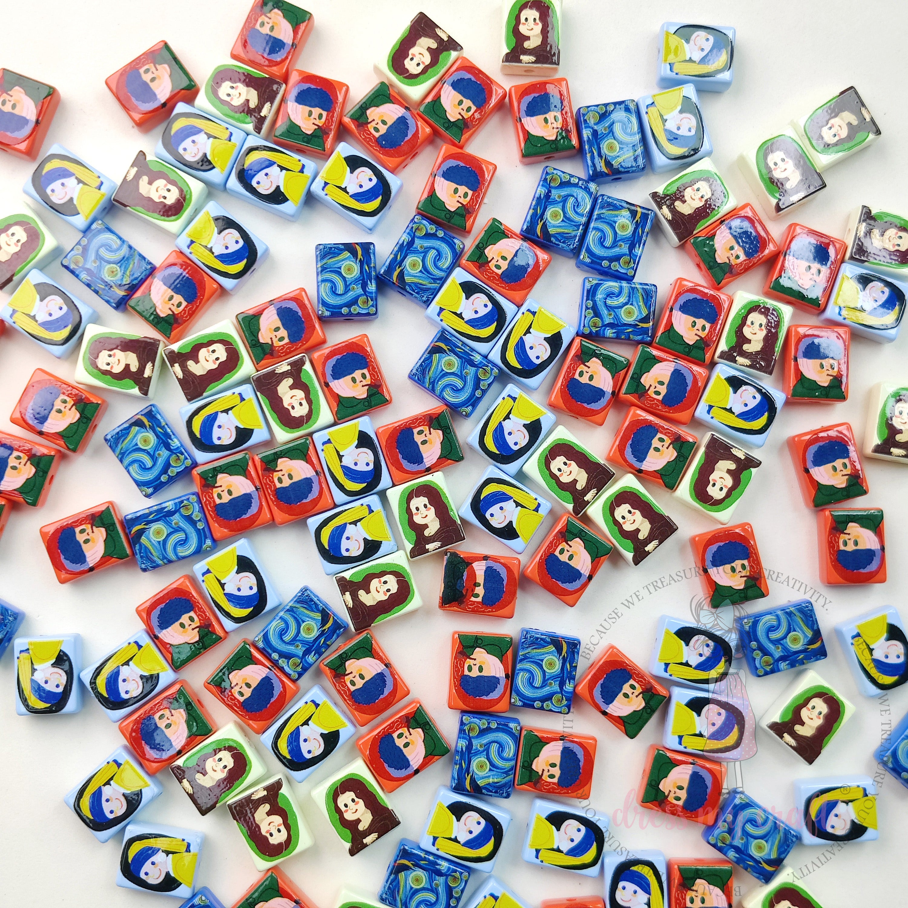 Multicolor Painting On Tiles Beads - 10 Pcs