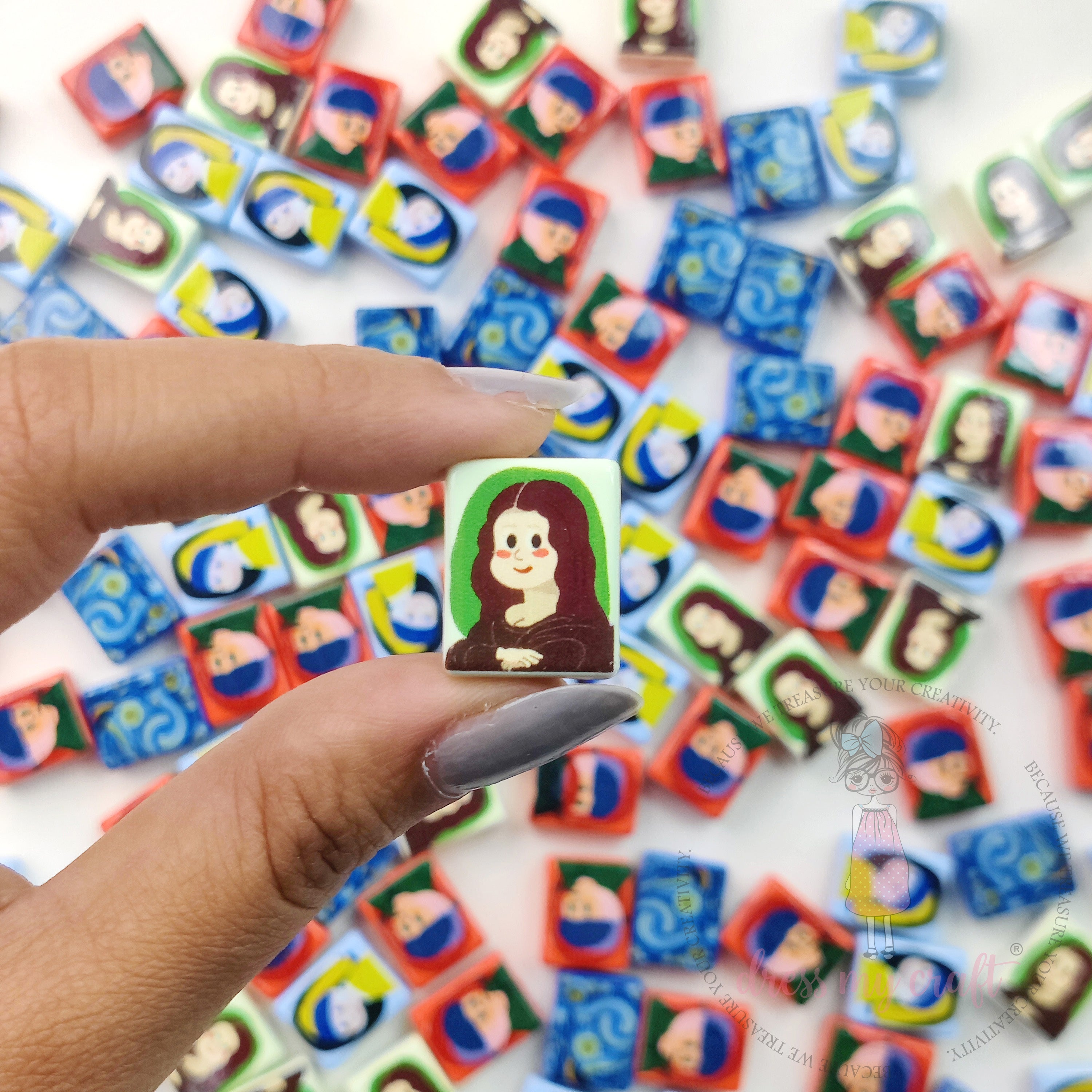 Multicolor Painting On Tiles Beads - 10 Pcs