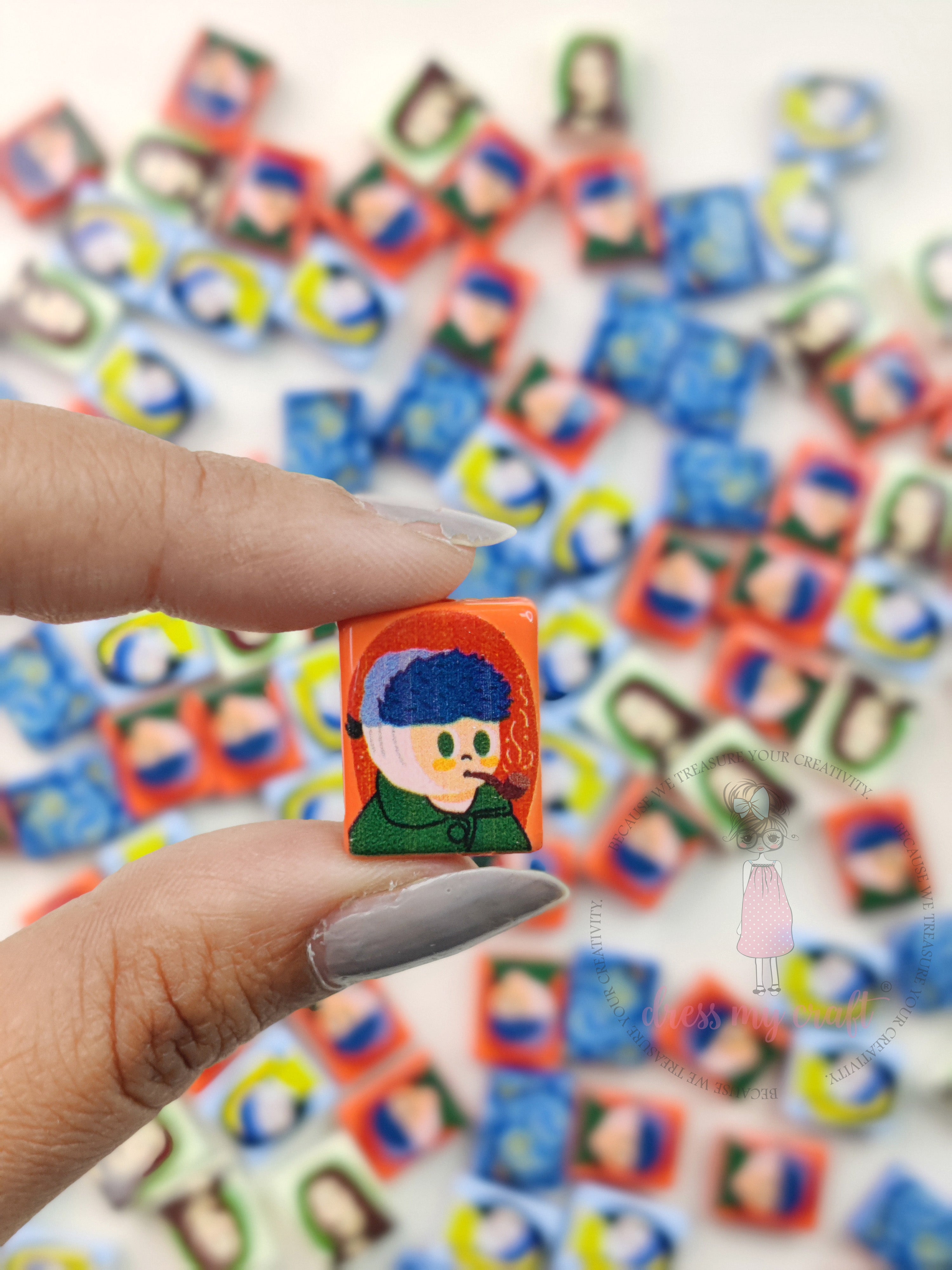 Multicolor Painting On Tiles Beads - 10 Pcs