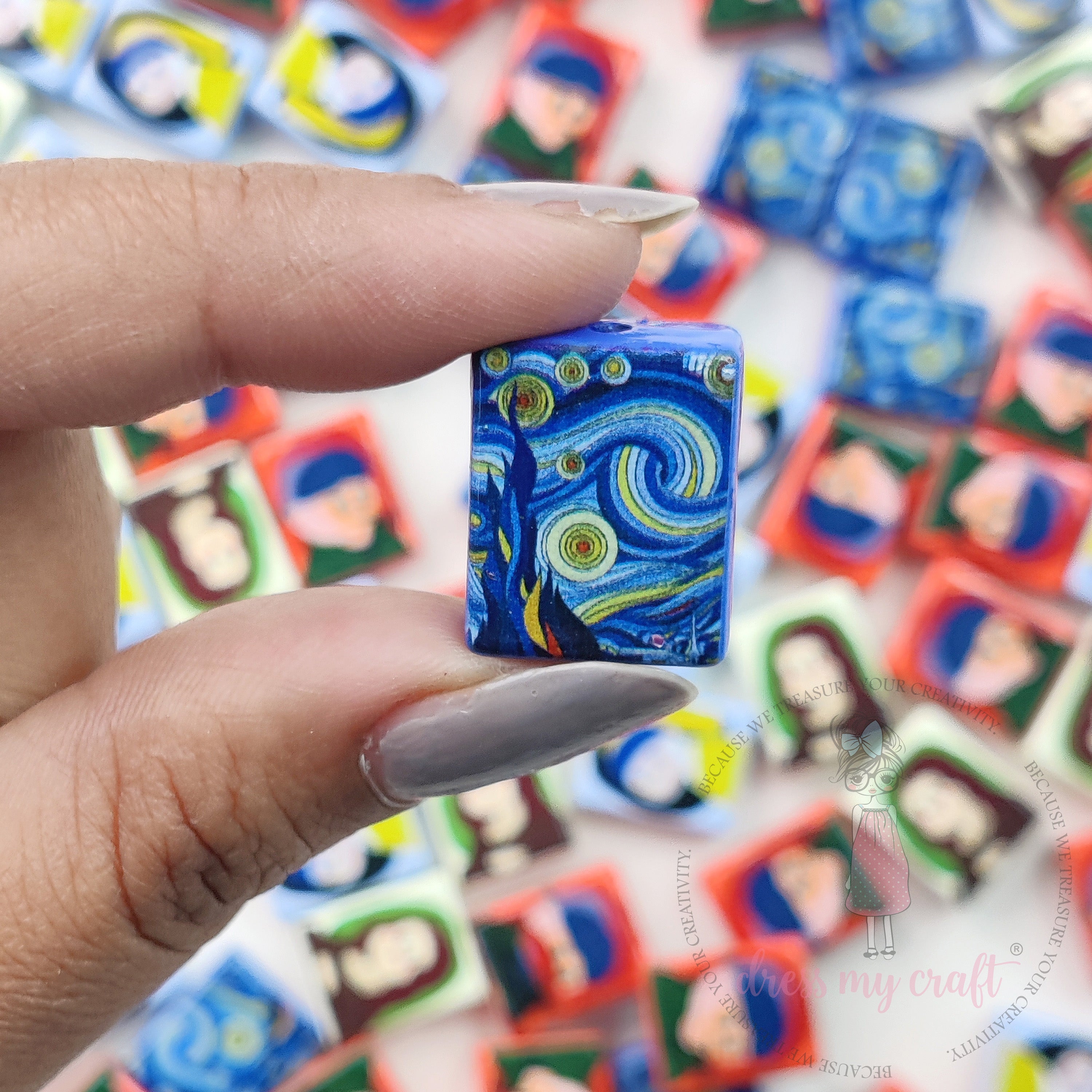 Multicolor Painting On Tiles Beads - 10 Pcs