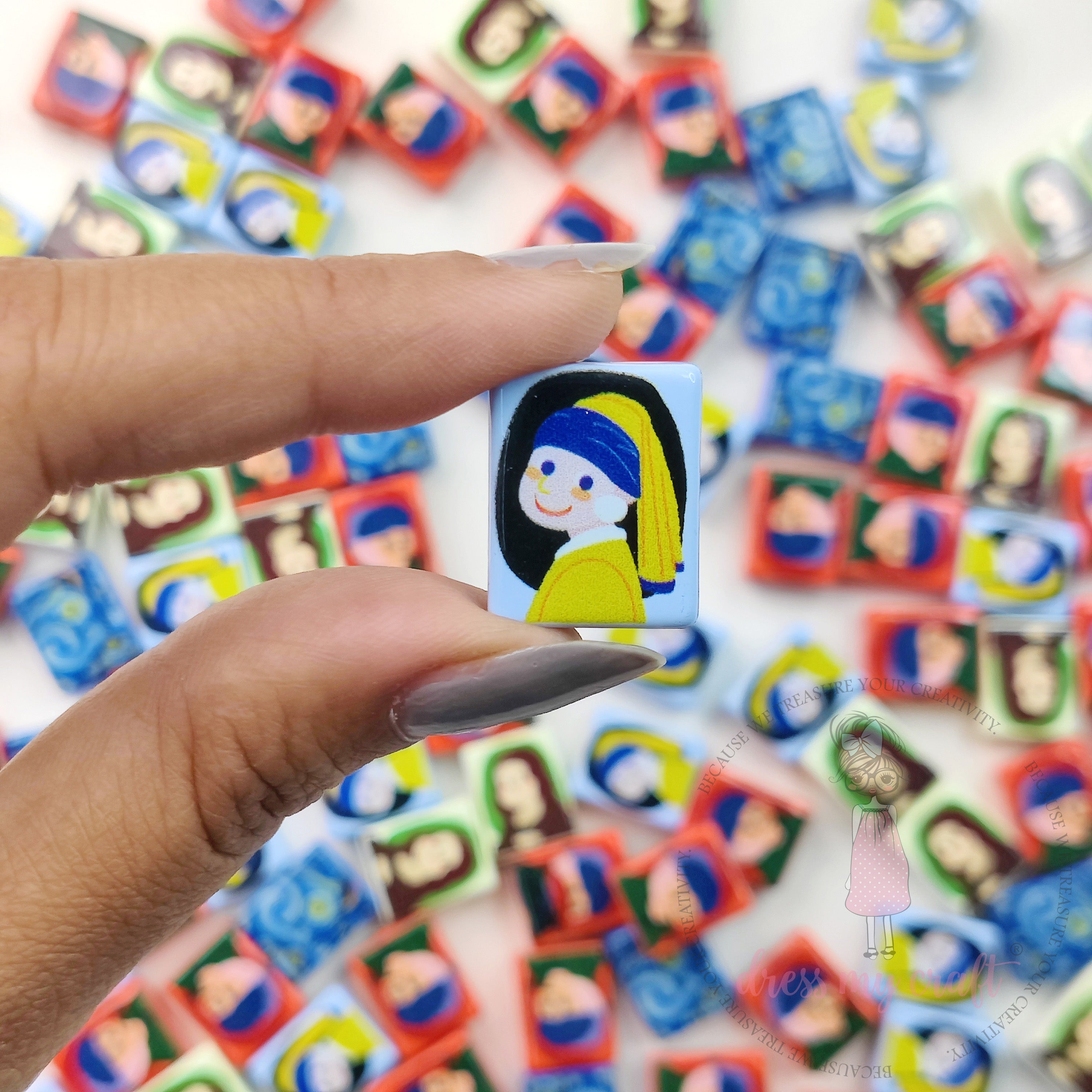 Multicolor Painting On Tiles Beads - 10 Pcs