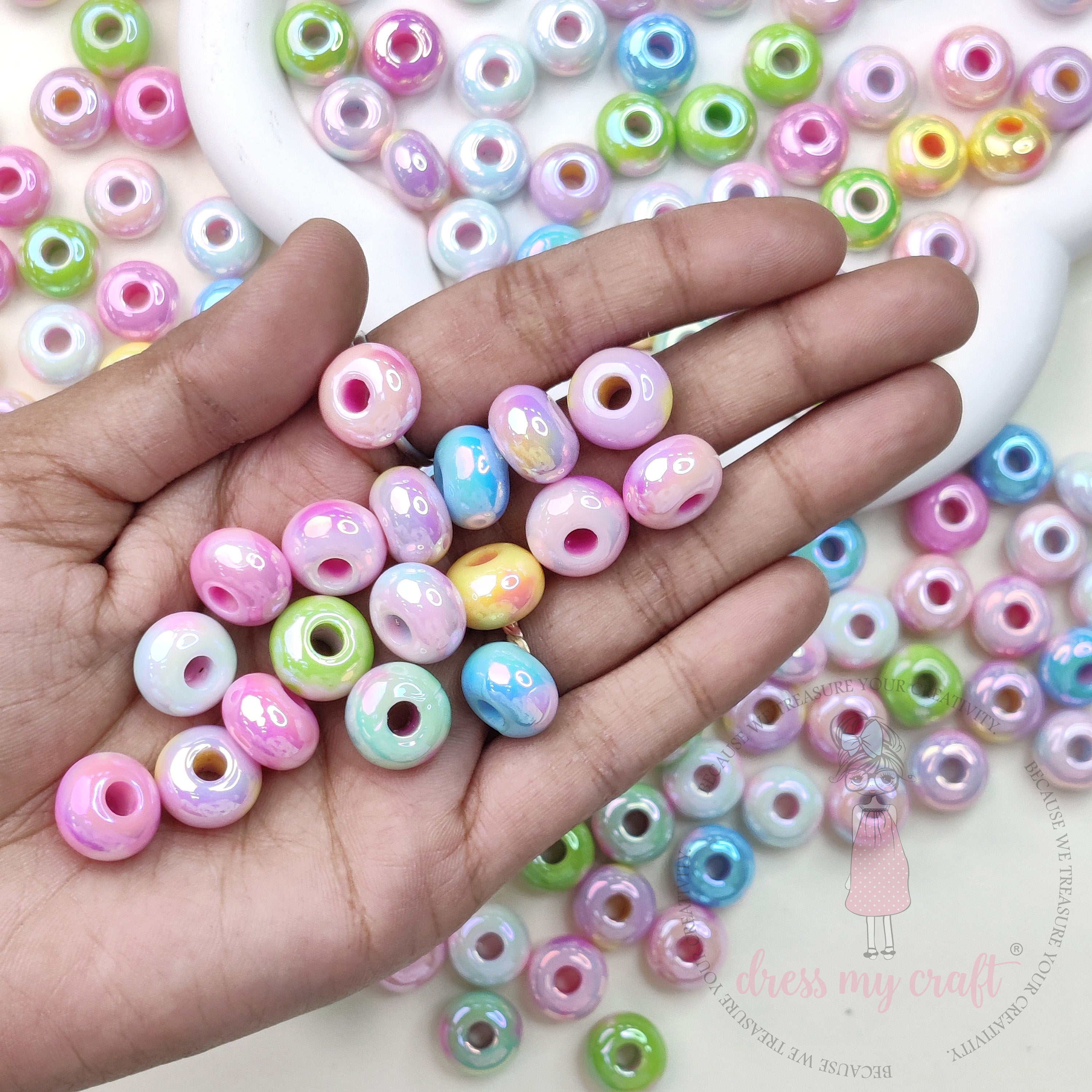 Pastel Holographic Donut Beads - 10 Pcs