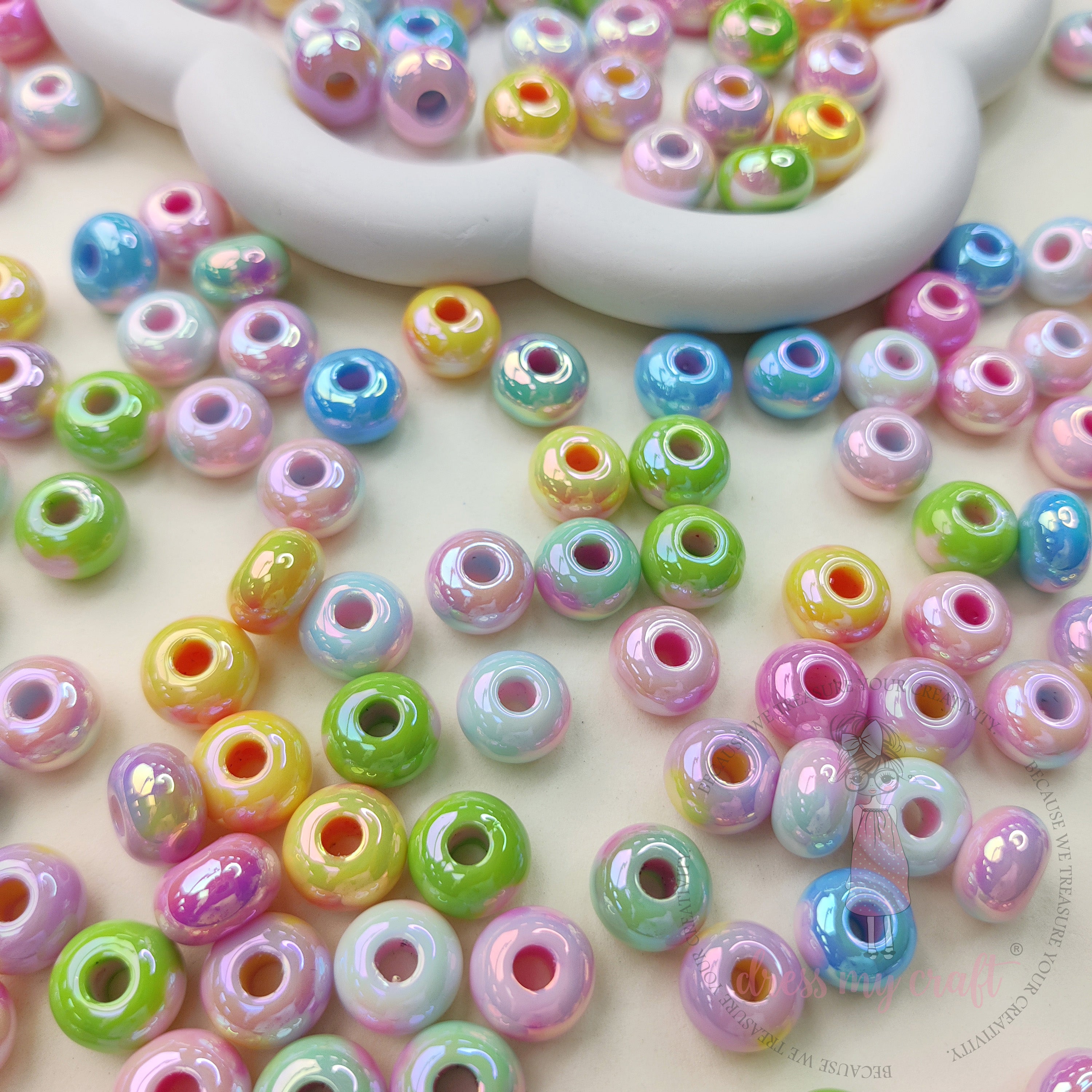 Pastel Holographic Donut Beads - 10 Pcs