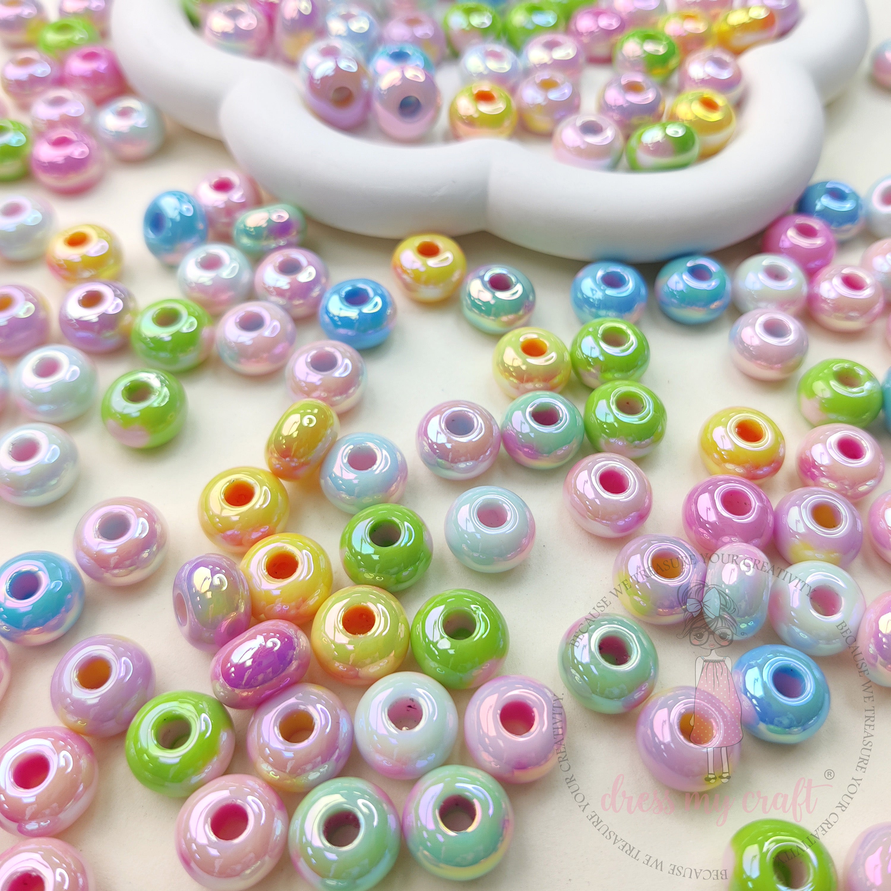 Pastel Holographic Donut Beads - 10 Pcs