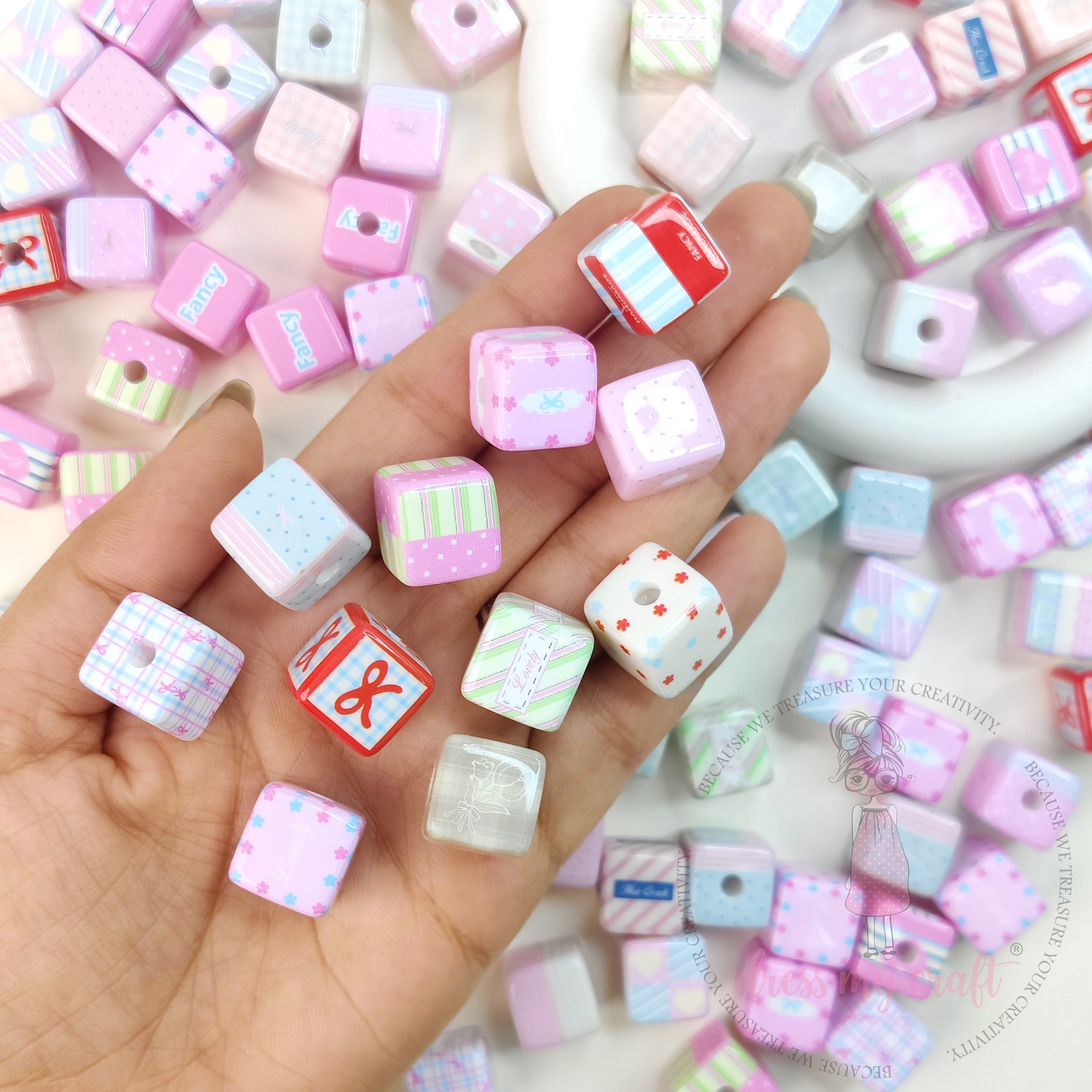 Multicolor Playful Square Beads - 10 Pcs