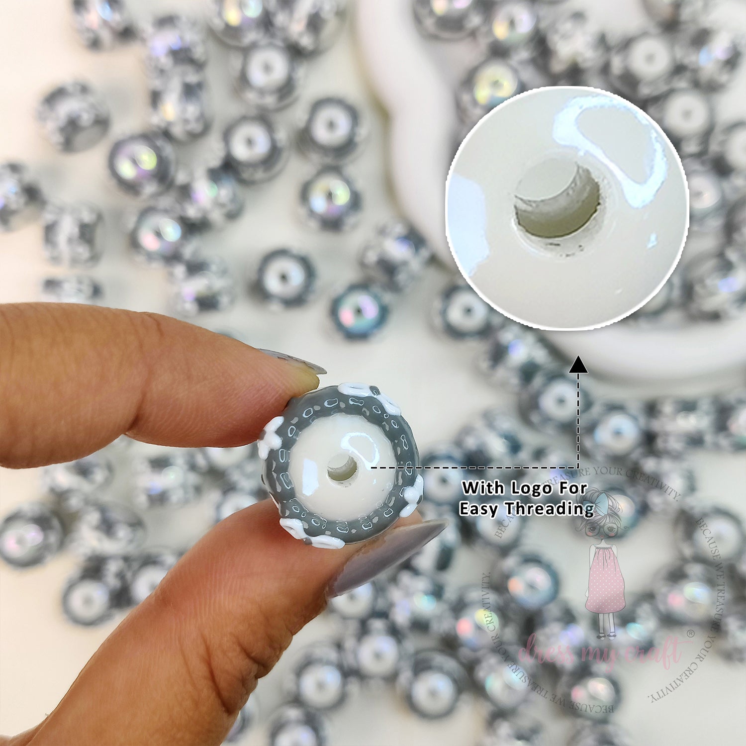 Hand Painted Beads Greyish - 6 Pcs