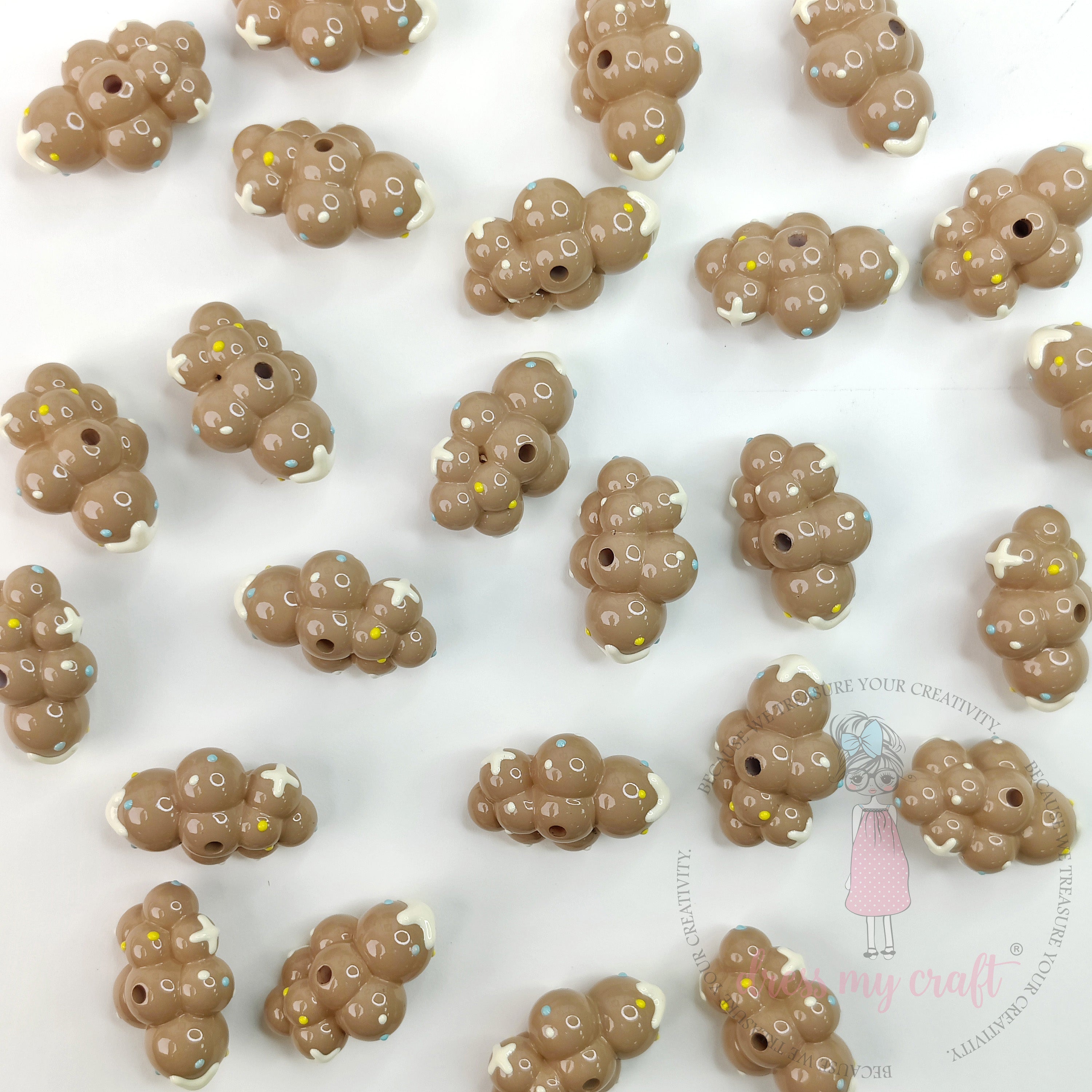 Hand Painted Brown Clouds Beads  - 8 Pcs