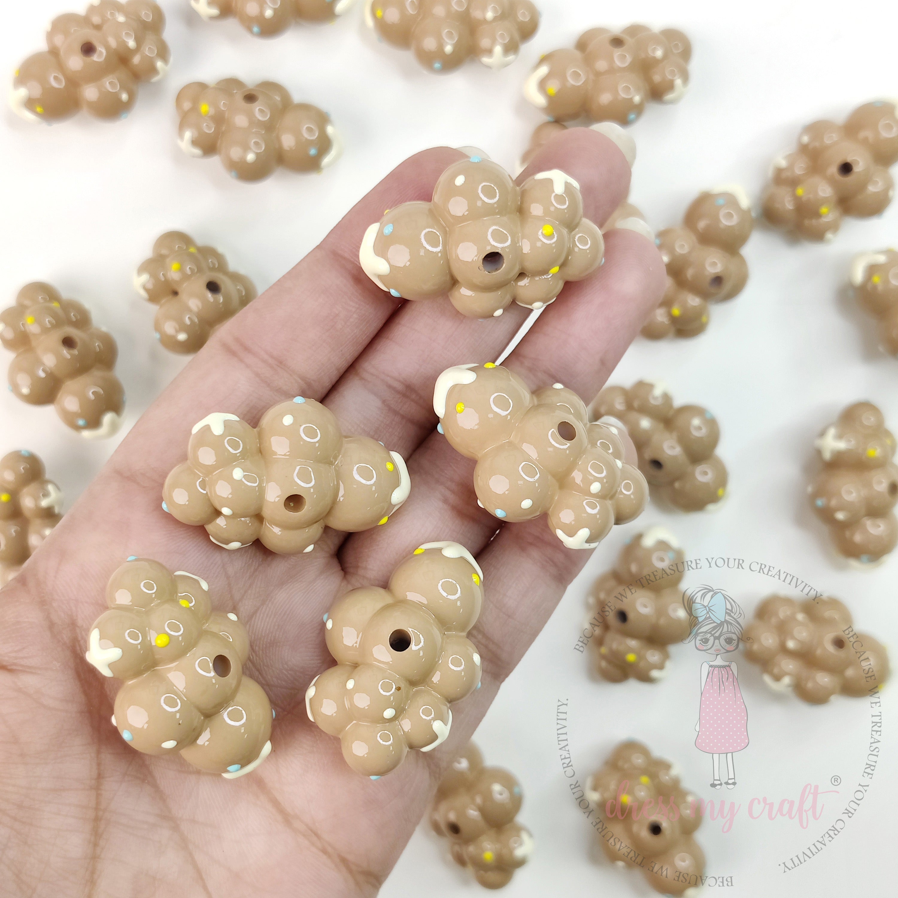 Hand Painted Brown Clouds Beads  - 8 Pcs