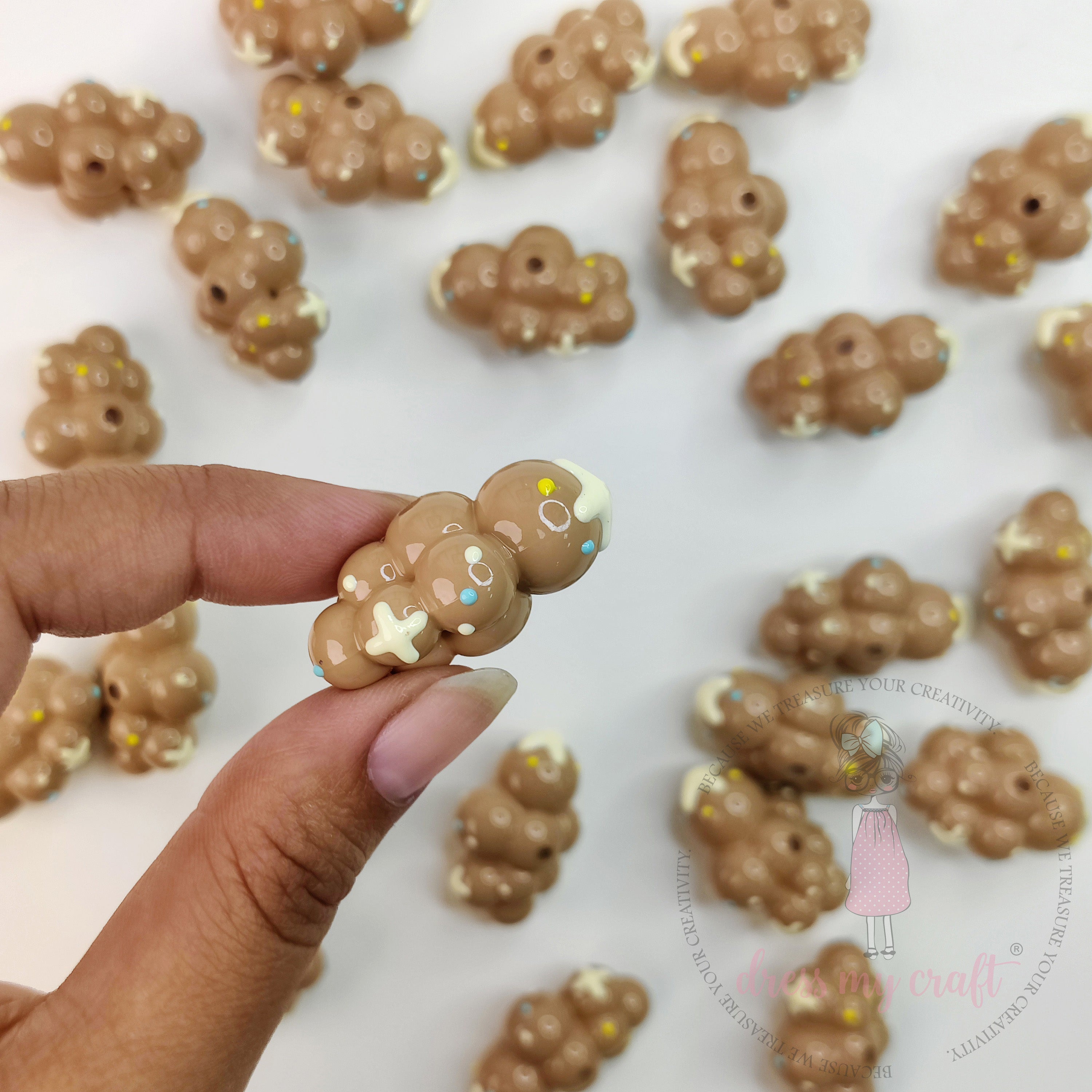 Hand Painted Brown Clouds Beads  - 8 Pcs