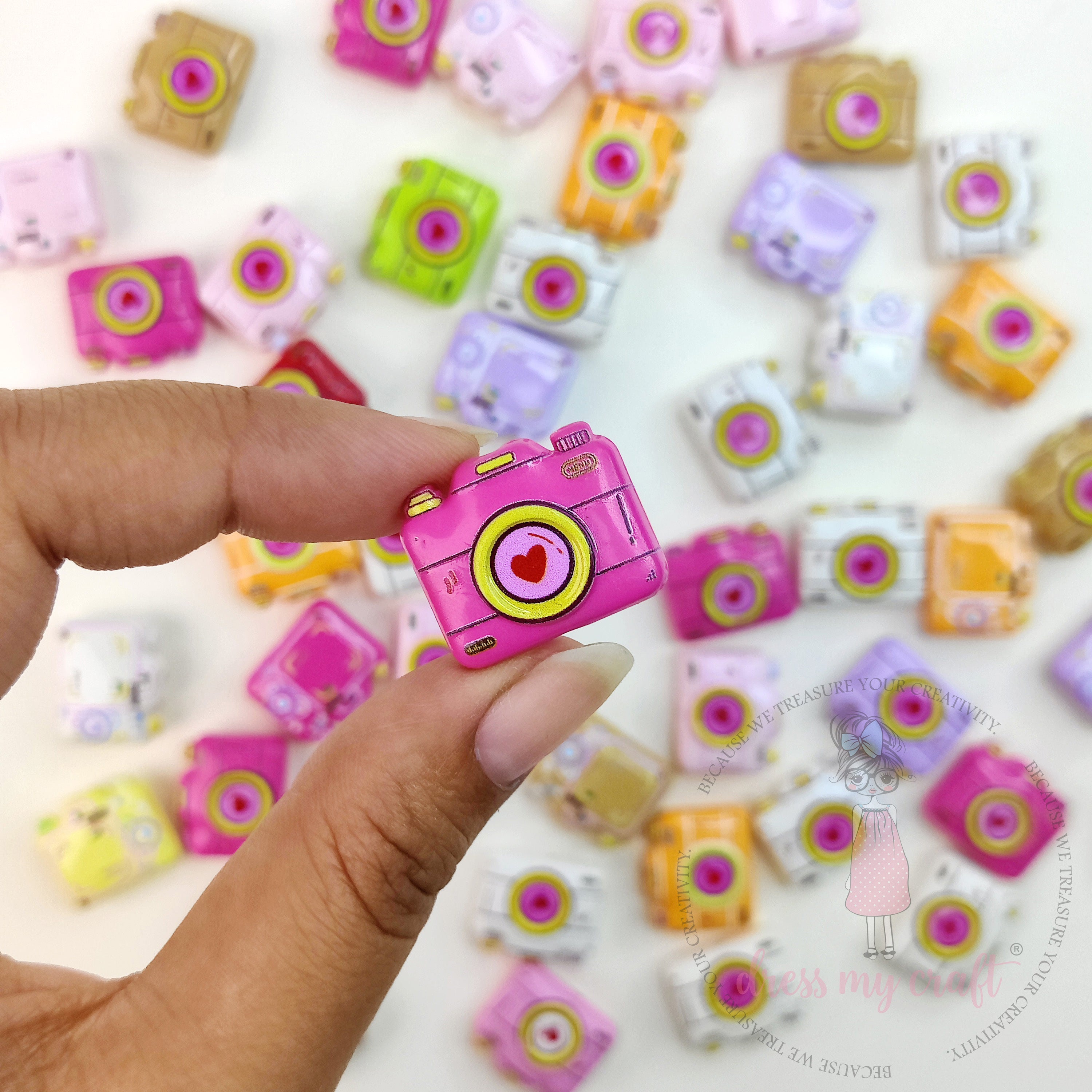 Multicolor Camera Shape Beads - 8 Pcs
