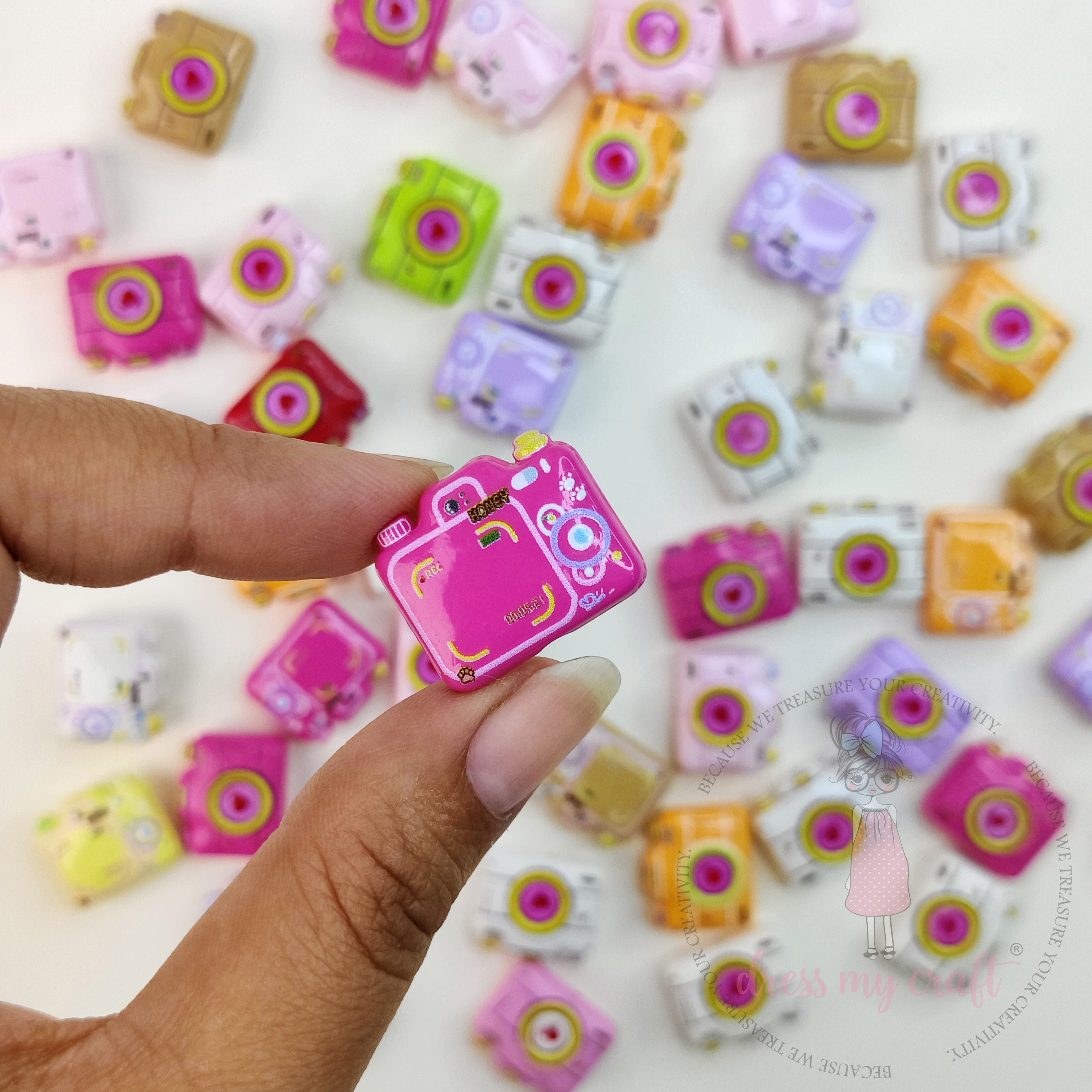 Multicolor Camera Shape Beads - 8 Pcs