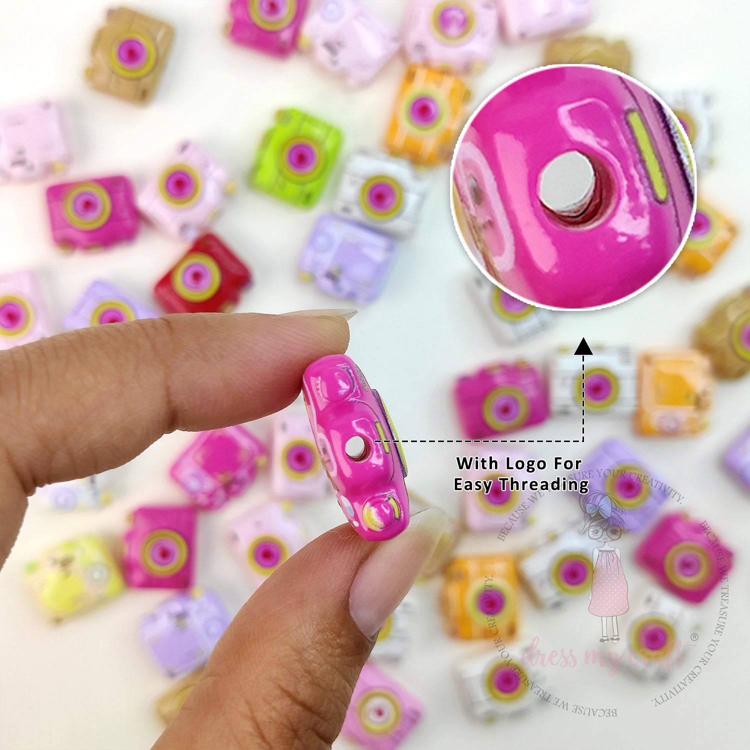Multicolor Camera Shape Beads - 8 Pcs