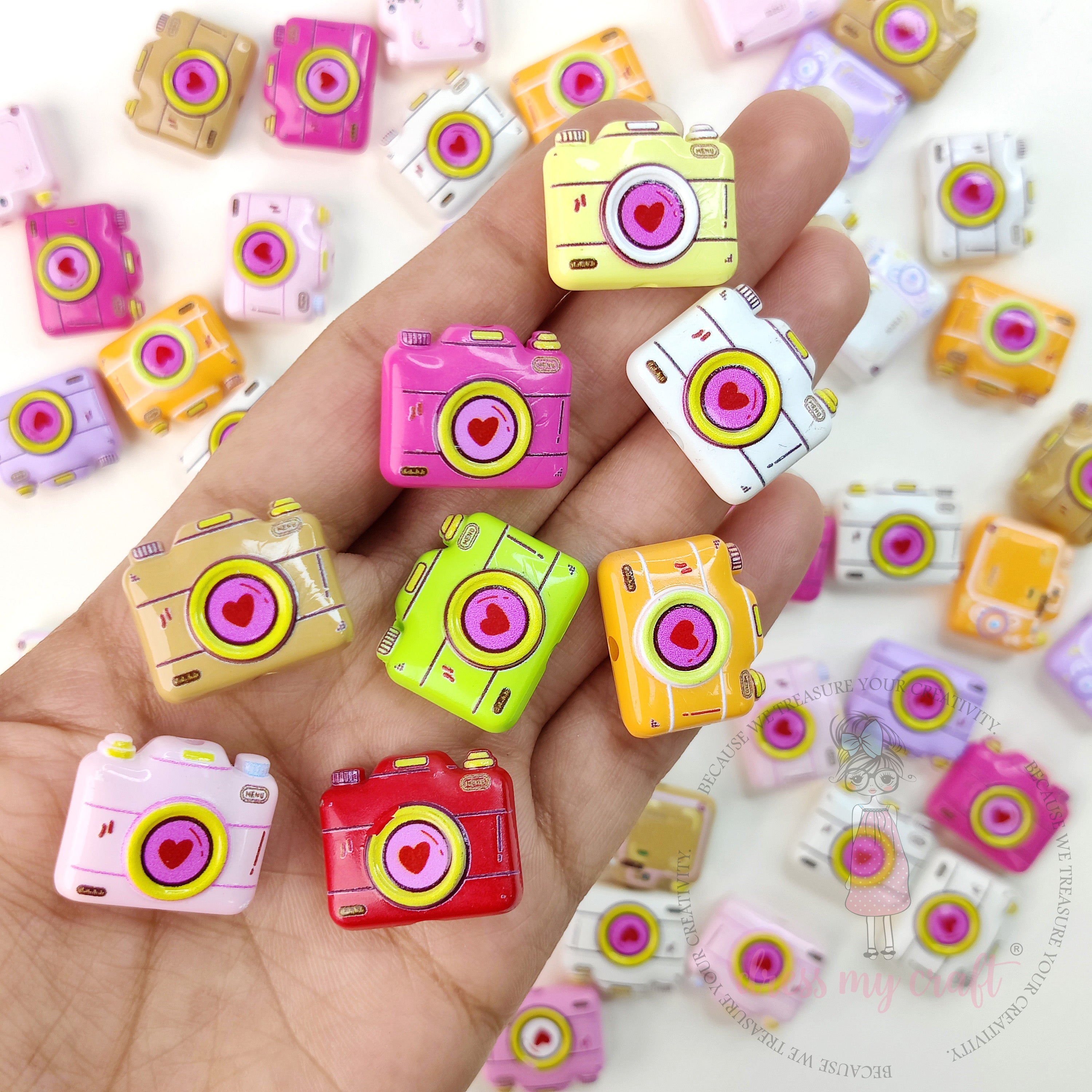Multicolor Camera Shape Beads - 8 Pcs