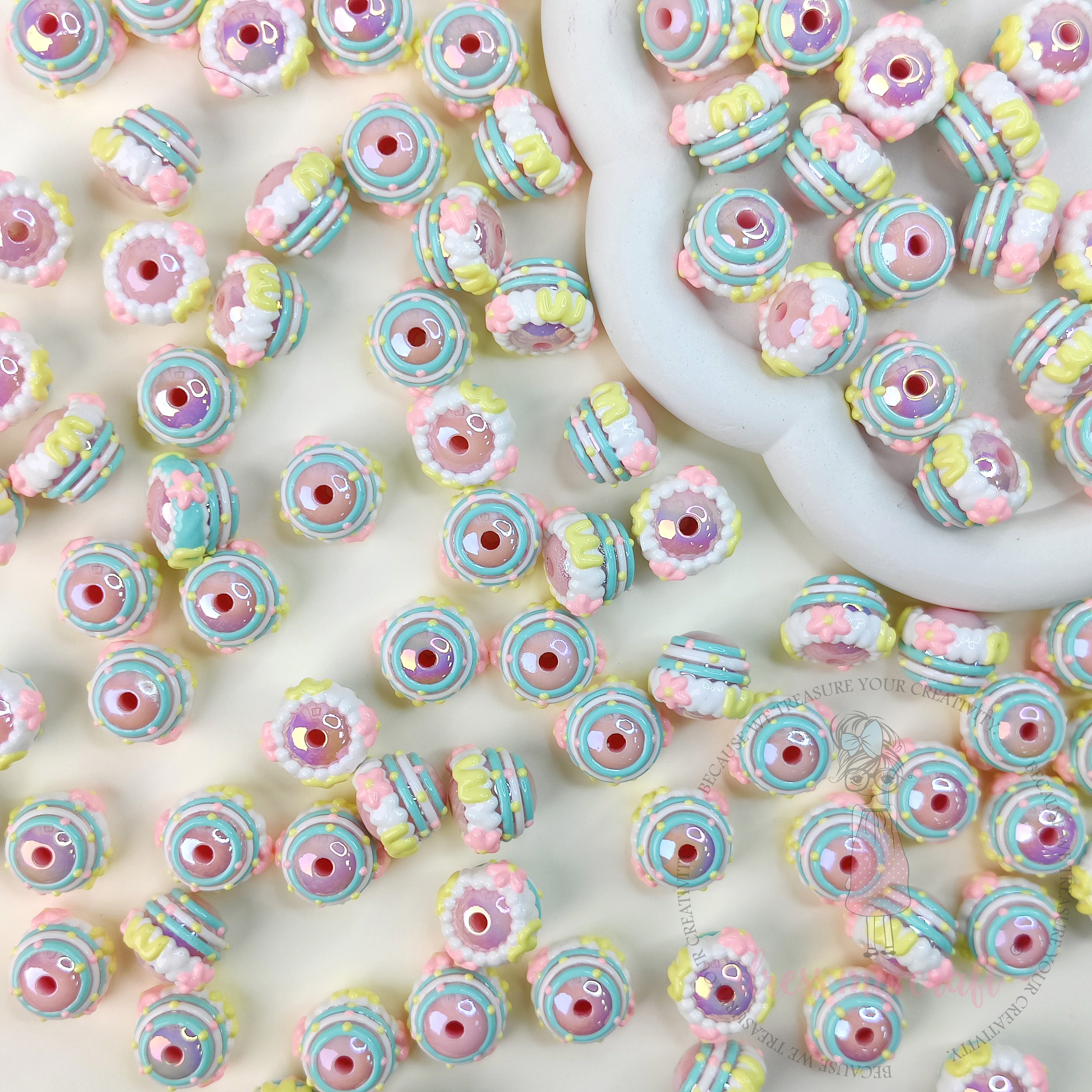 Hand Painted Swirley Rainbow Beads - 6 Pcs