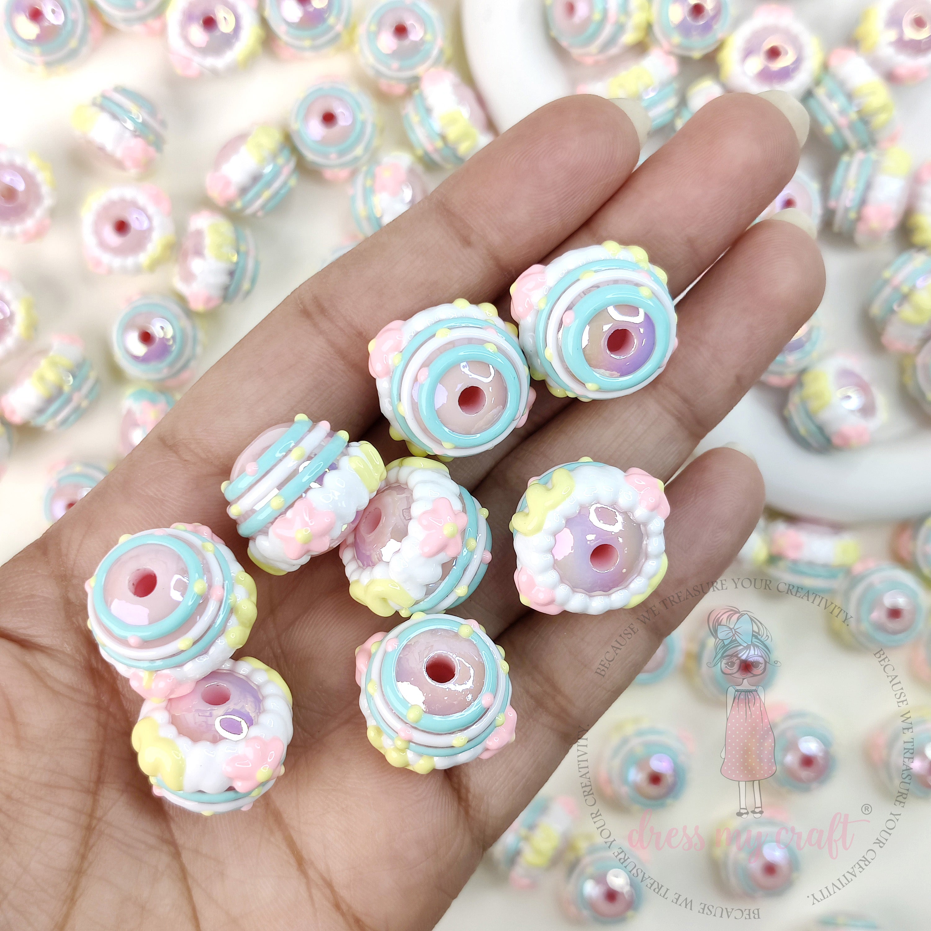 Hand Painted Swirley Rainbow Beads - 6 Pcs