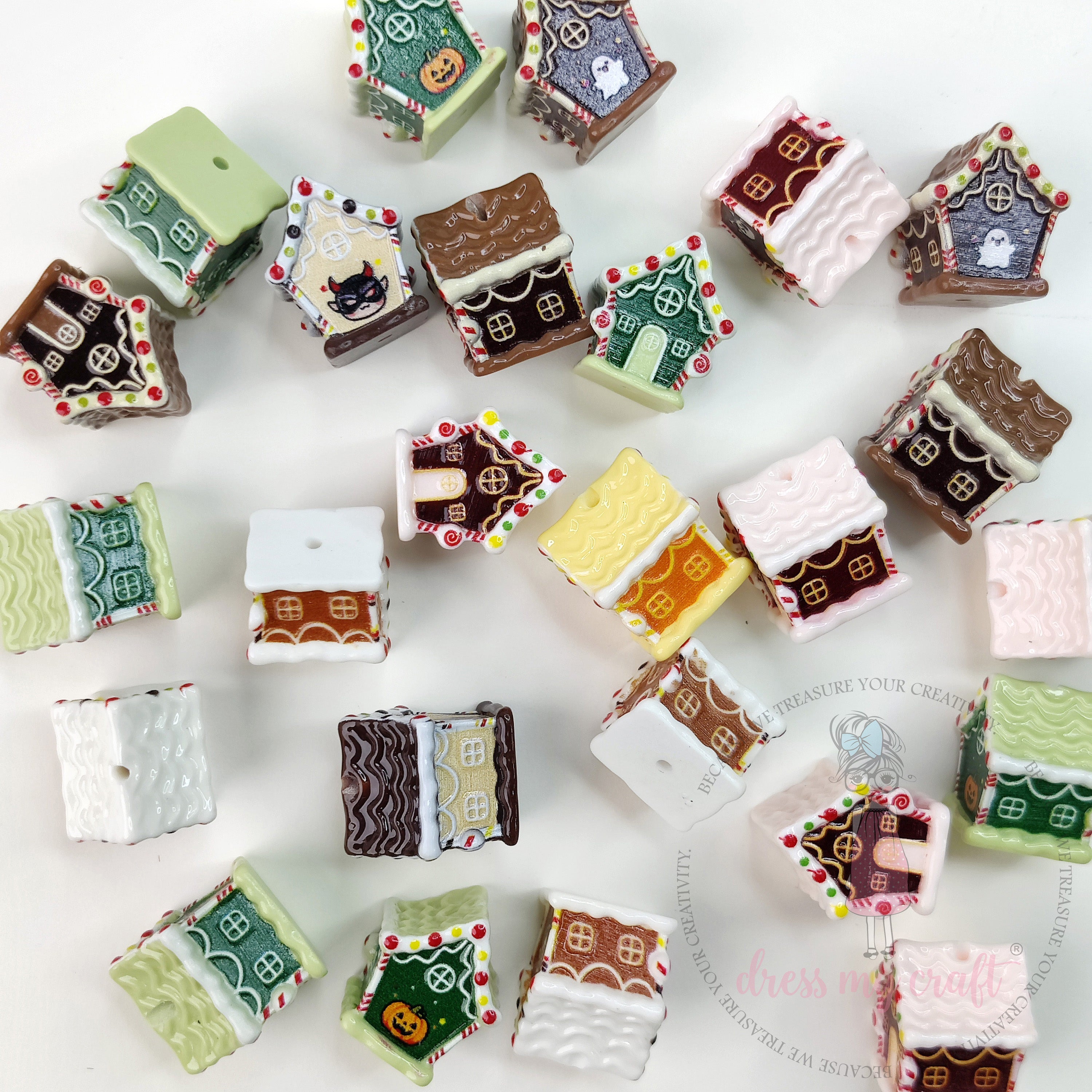 Miniature Ginger Bread House Beads - 4 Pcs