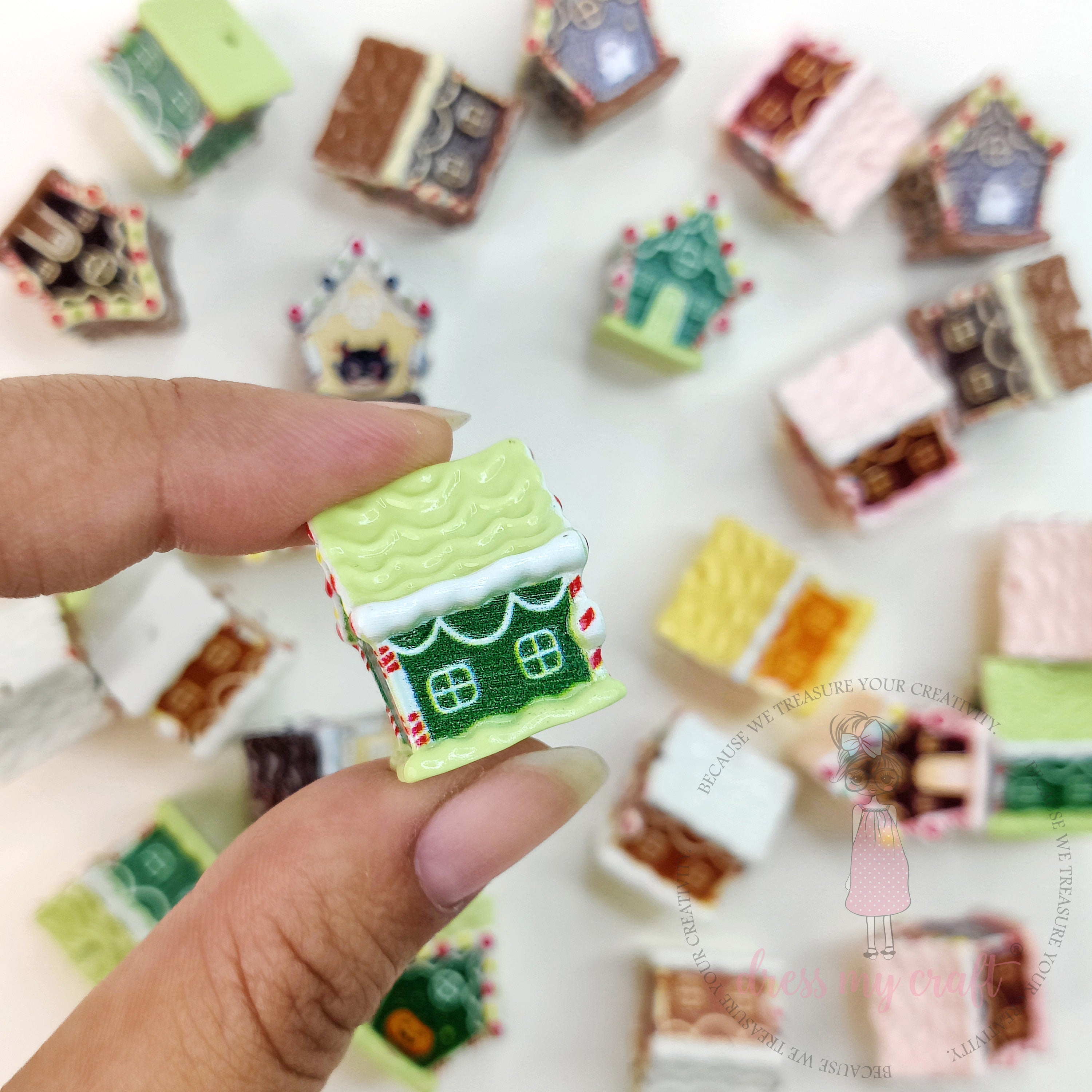 Miniature Ginger Bread House Beads - 4 Pcs