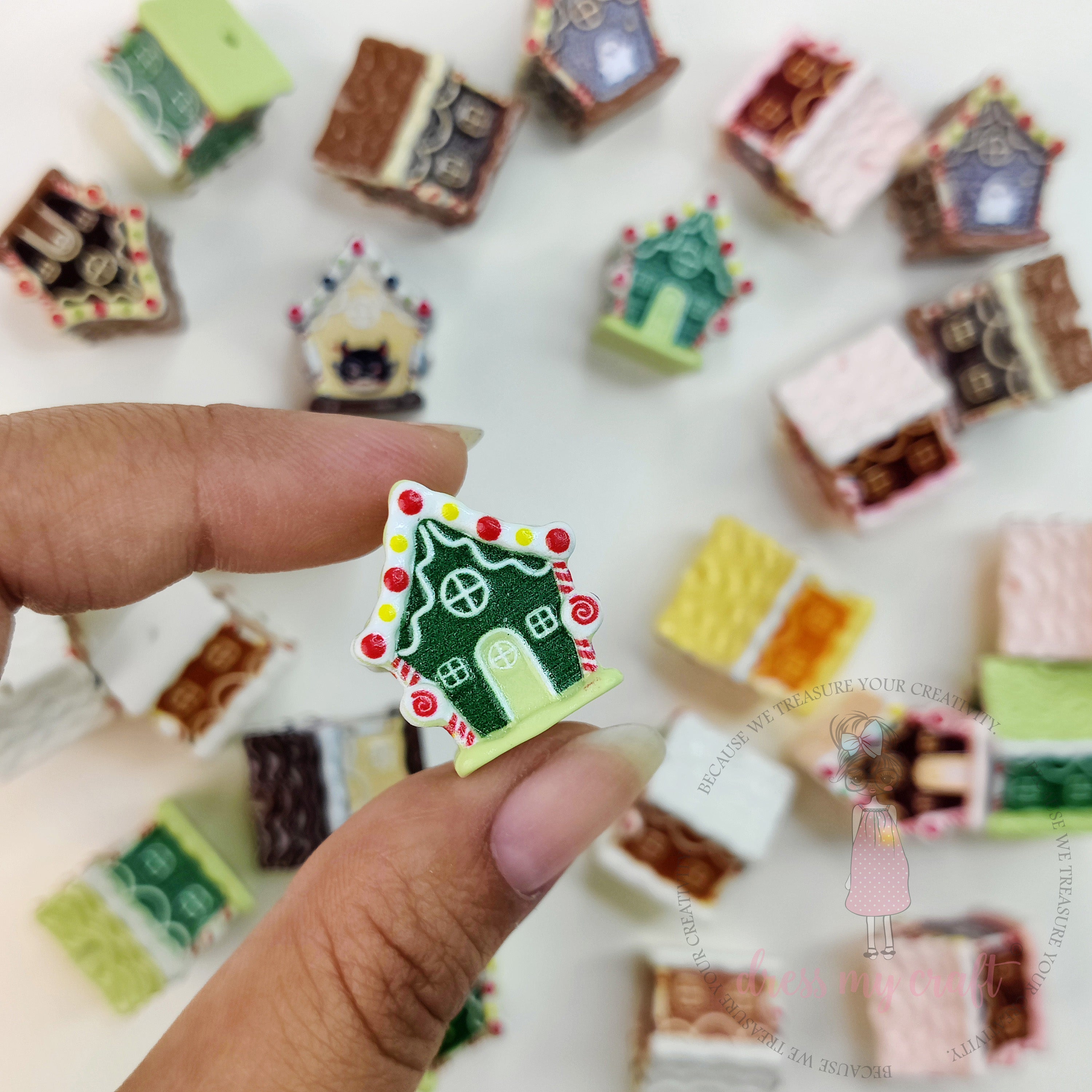 Miniature Ginger Bread House Beads - 4 Pcs