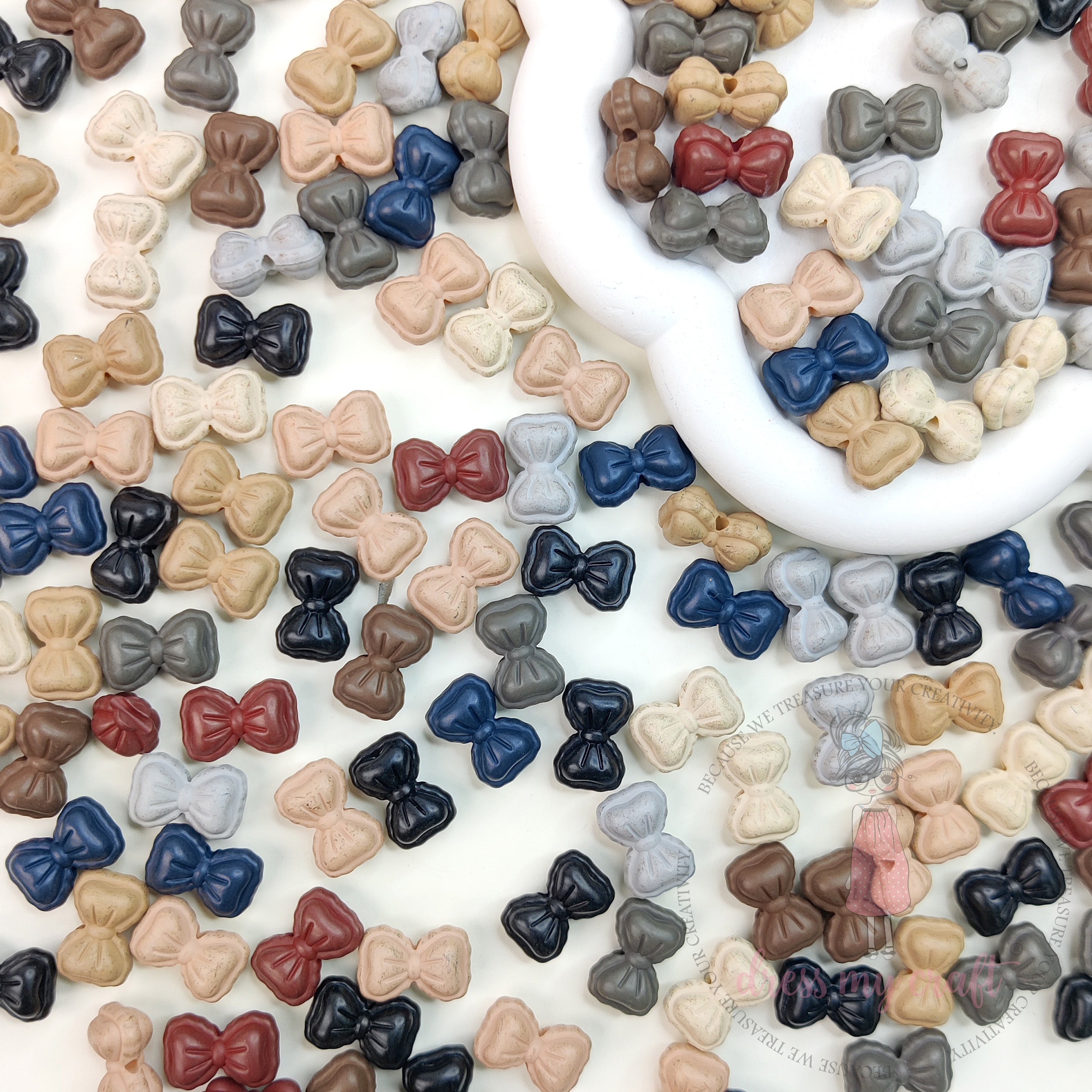 Matt Earthy Tones Bow Beads - 25 Pcs