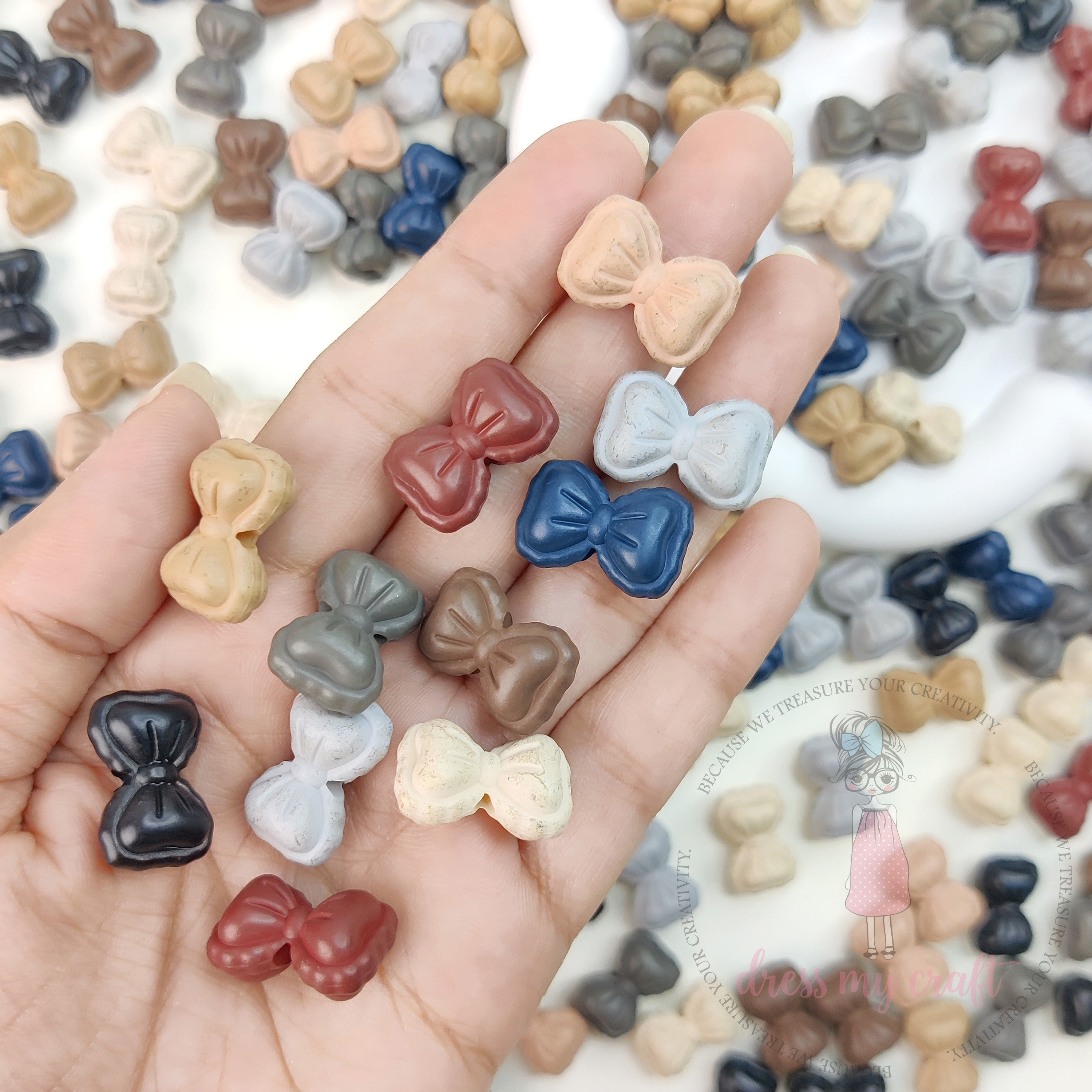 Matt Earthy Tones Bow Beads - 25 Pcs