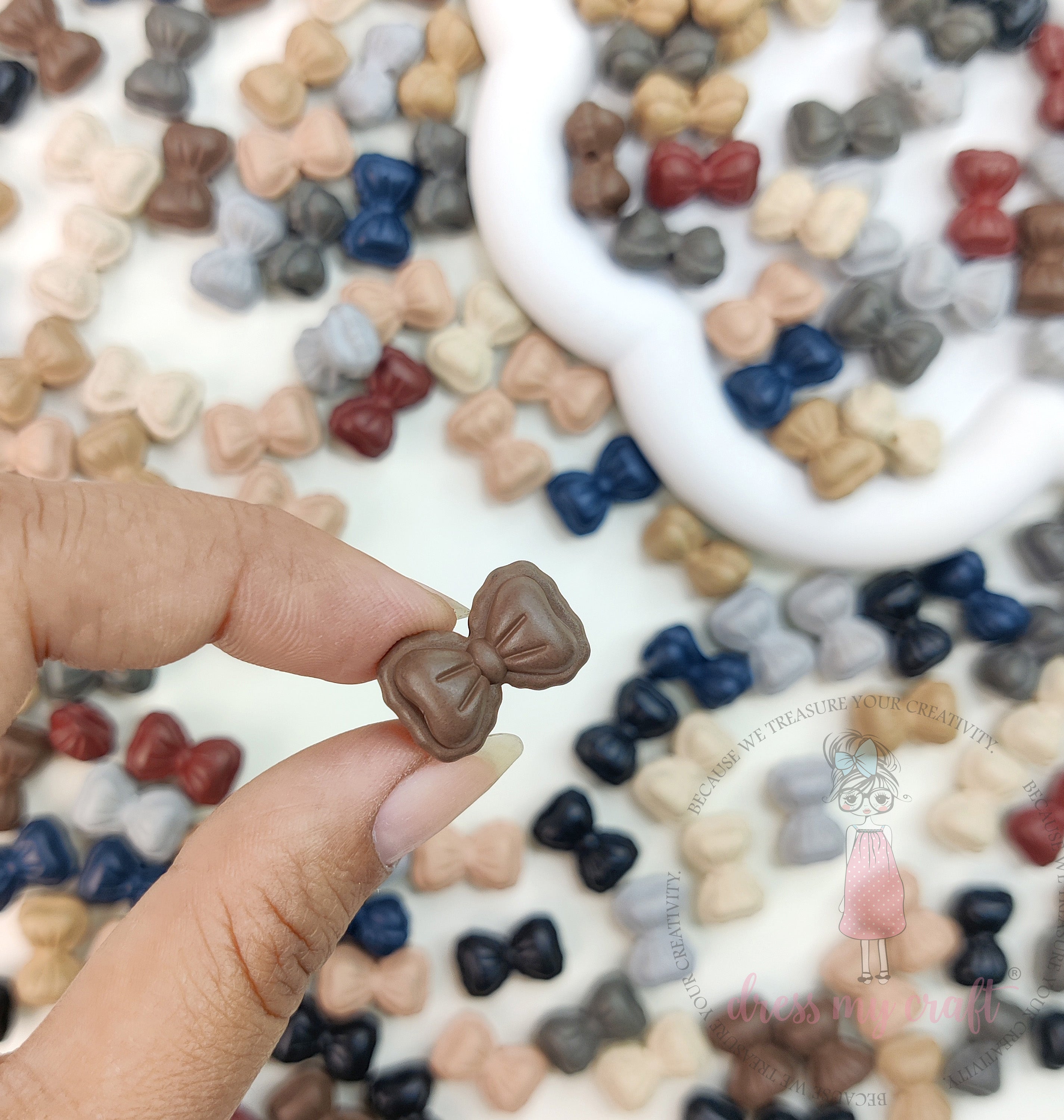 Matt Earthy Tones Bow Beads - 25 Pcs