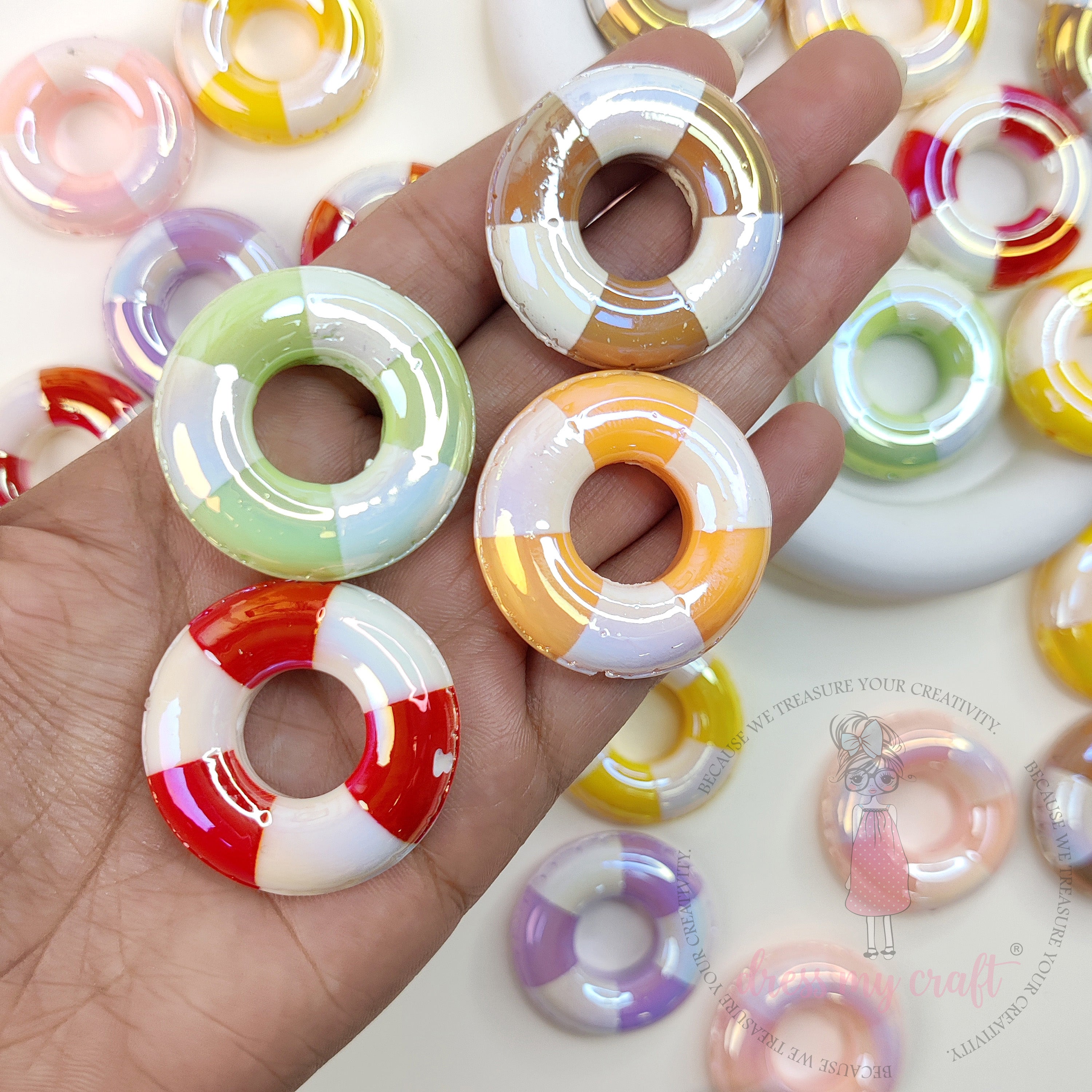 Multicolor Holographic Swimming Tube Beads - 4 Pcs