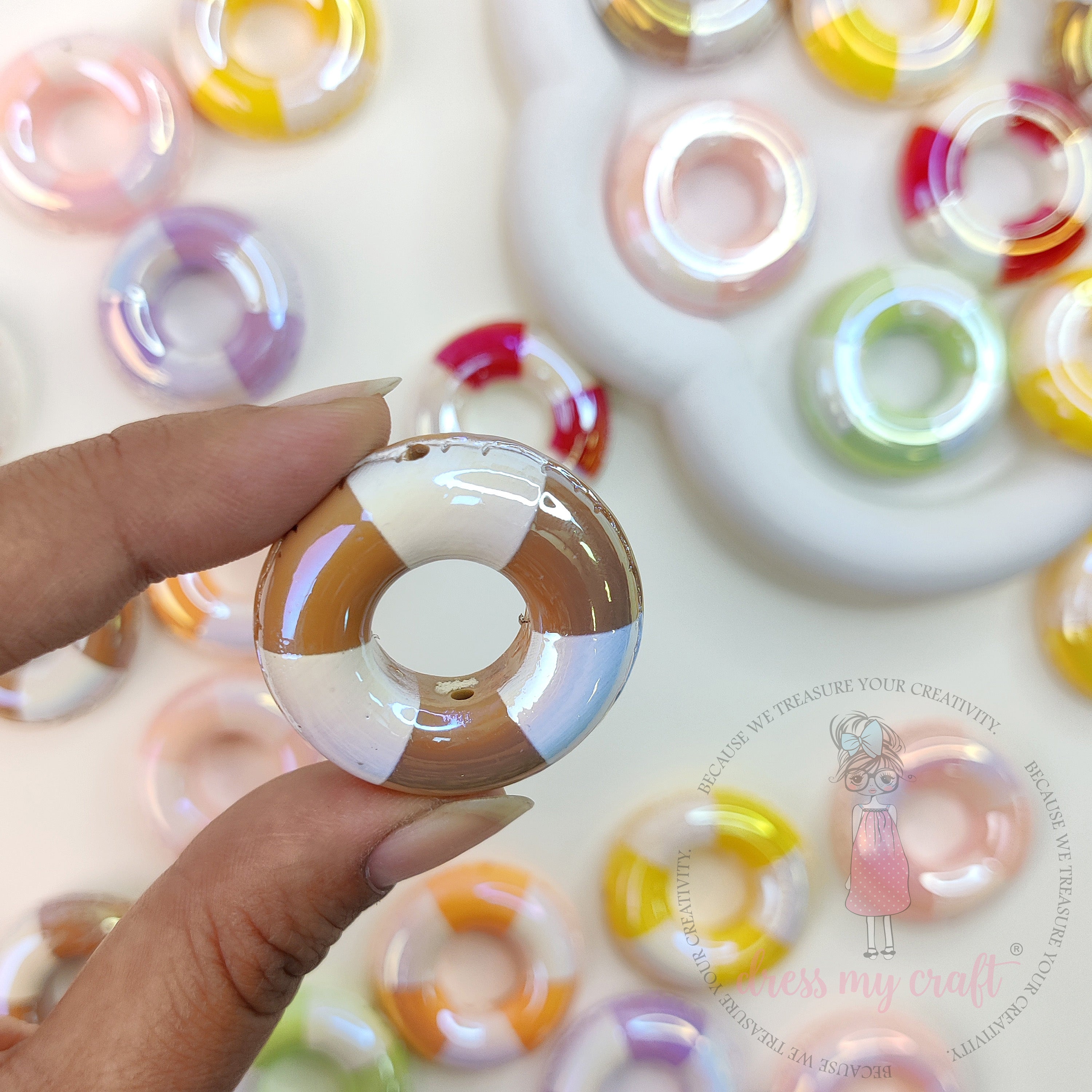 Multicolor Holographic Swimming Tube Beads - 4 Pcs