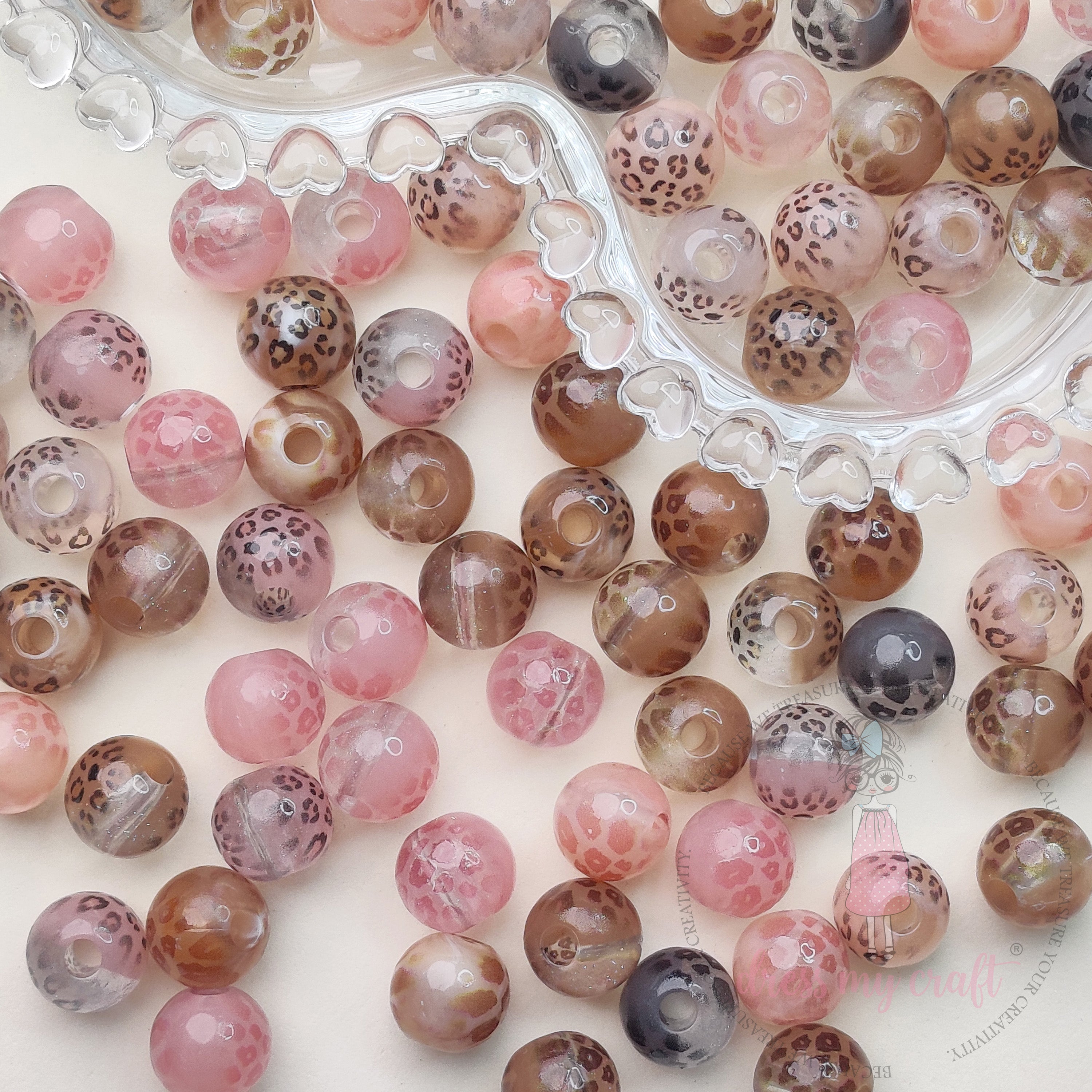 Animal Printed Round Beads - 15 Pcs