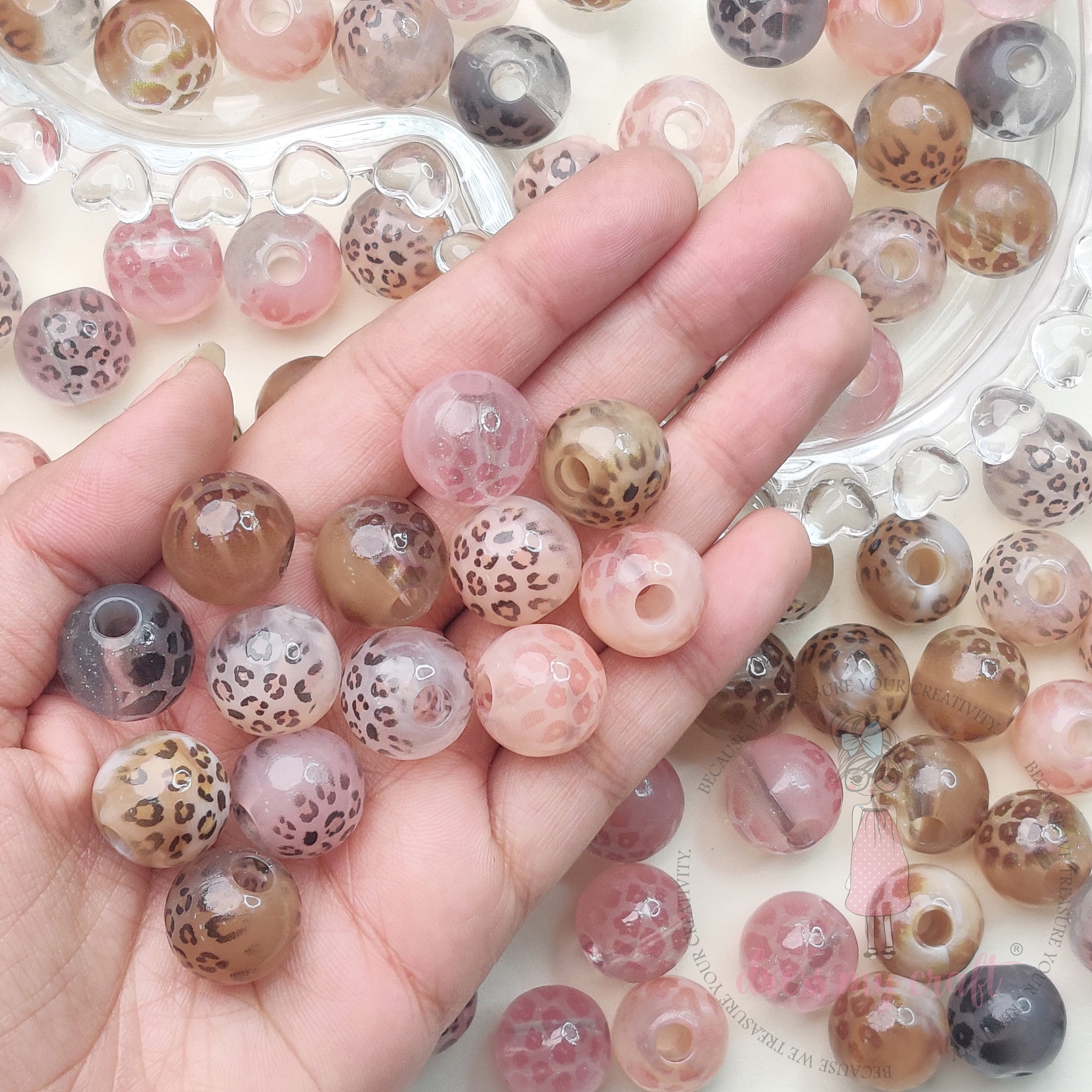 Animal Printed Round Beads - 15 Pcs