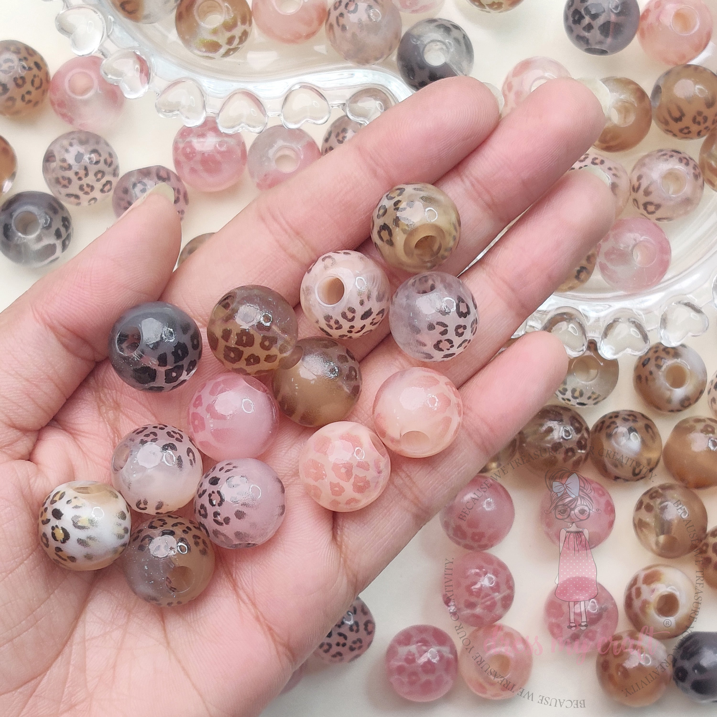 Animal Printed Round Beads - 15 Pcs
