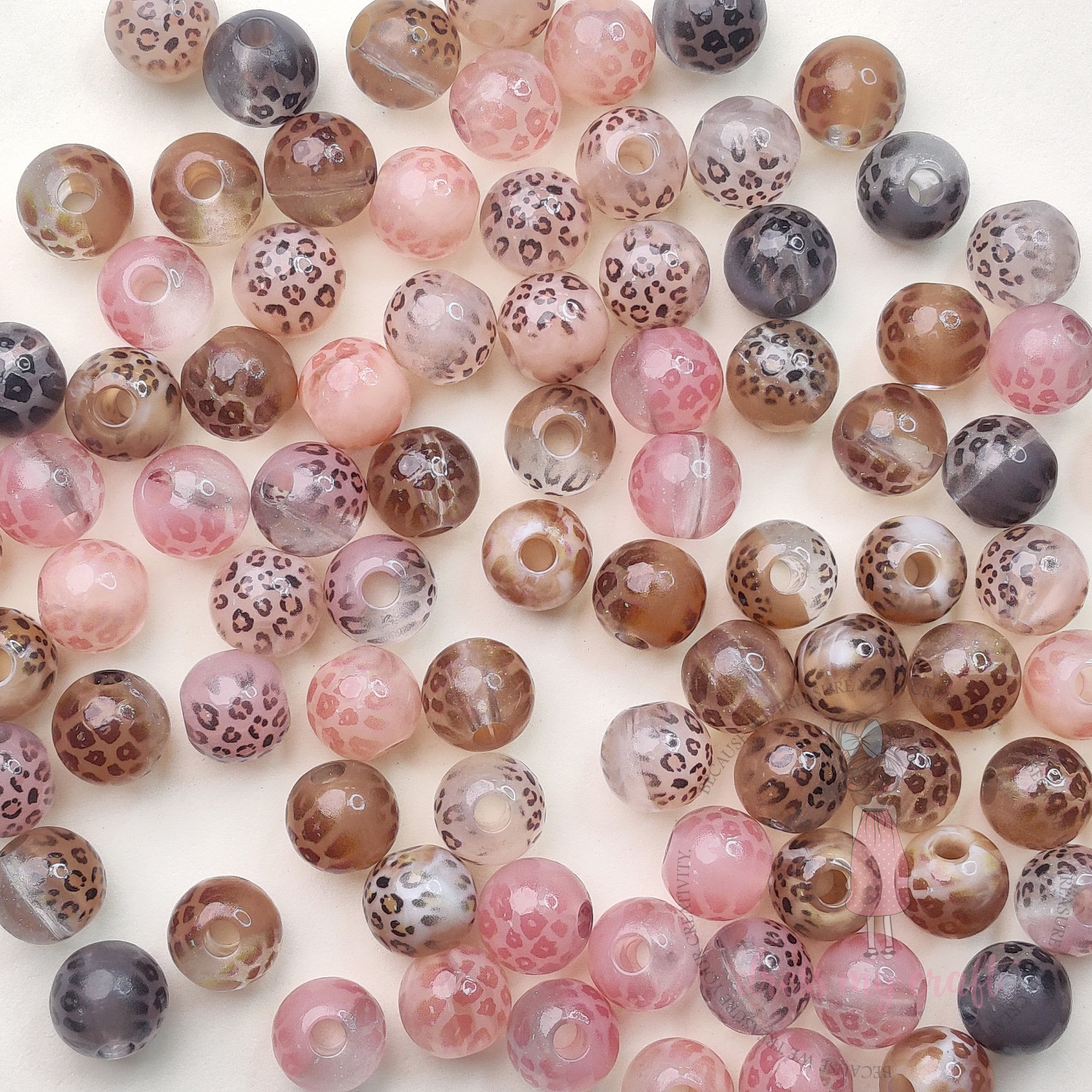 Animal Printed Round Beads - 15 Pcs