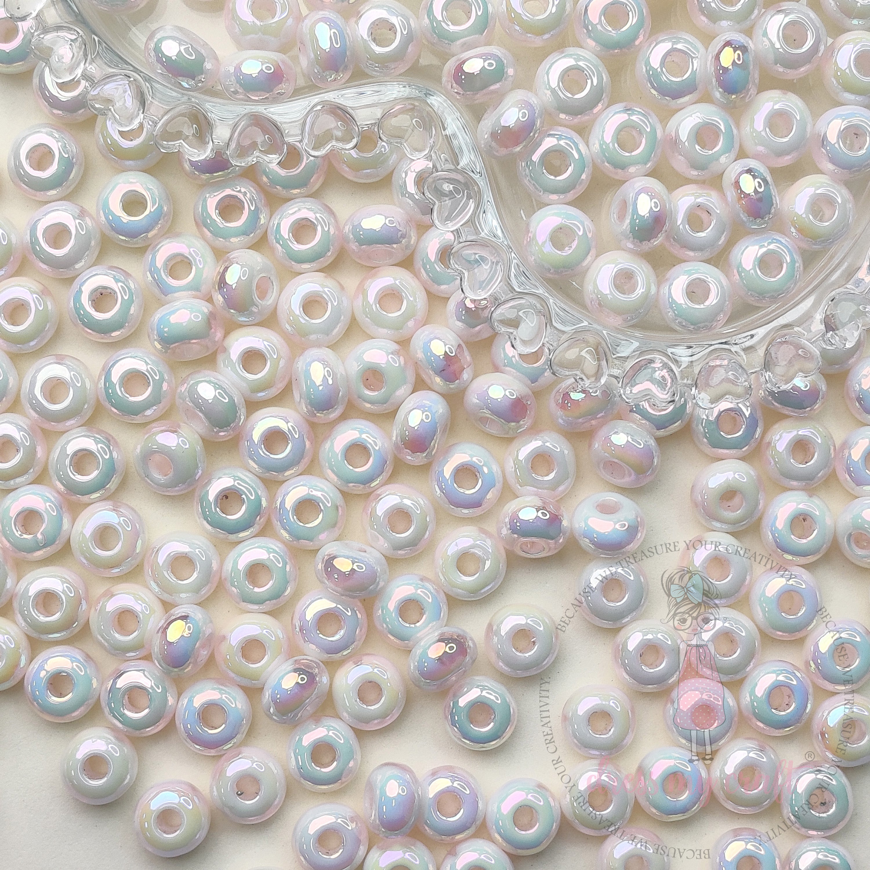 Pastel Holographic White Donut Beads - 15 Pcs