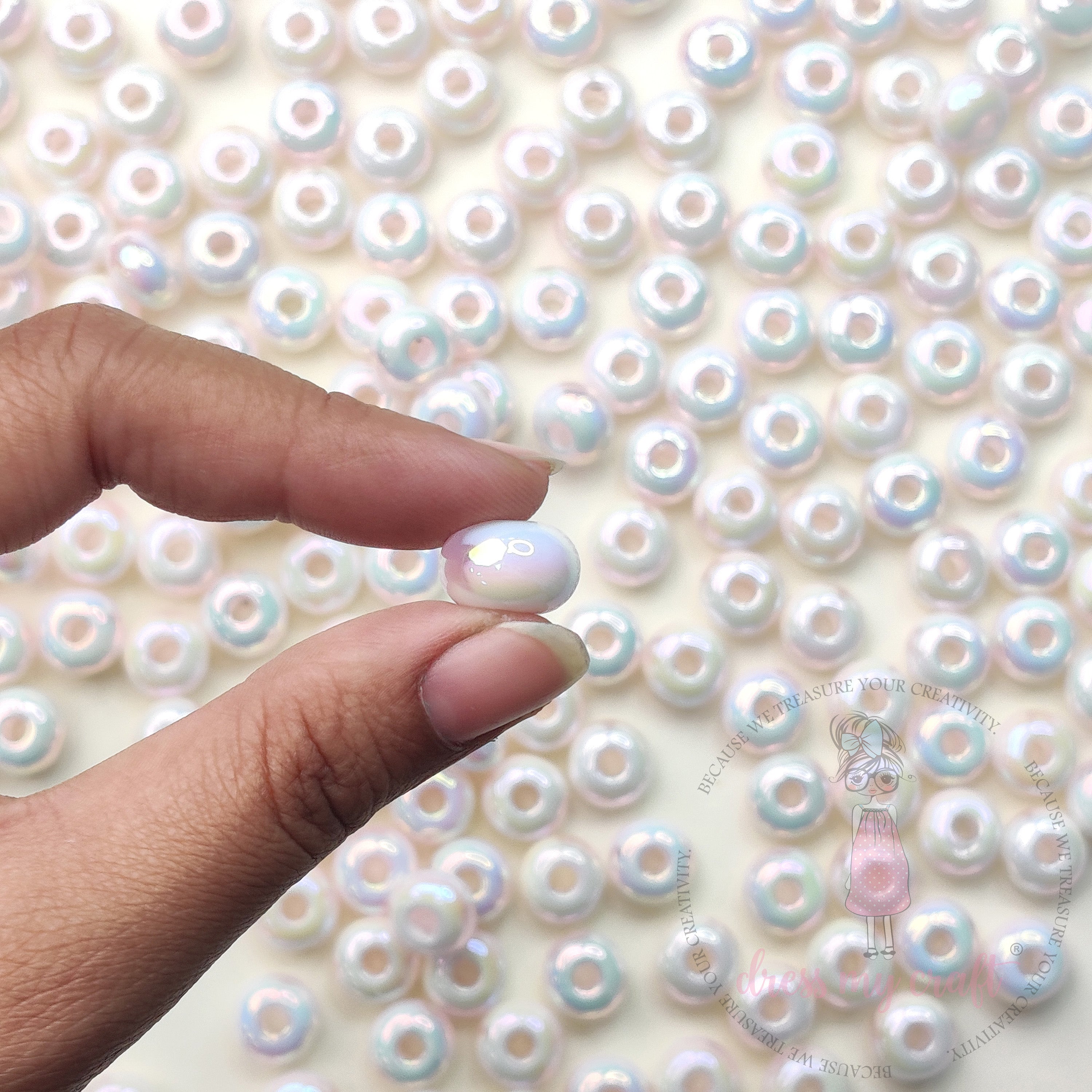 Pastel Holographic White Donut Beads - 15 Pcs