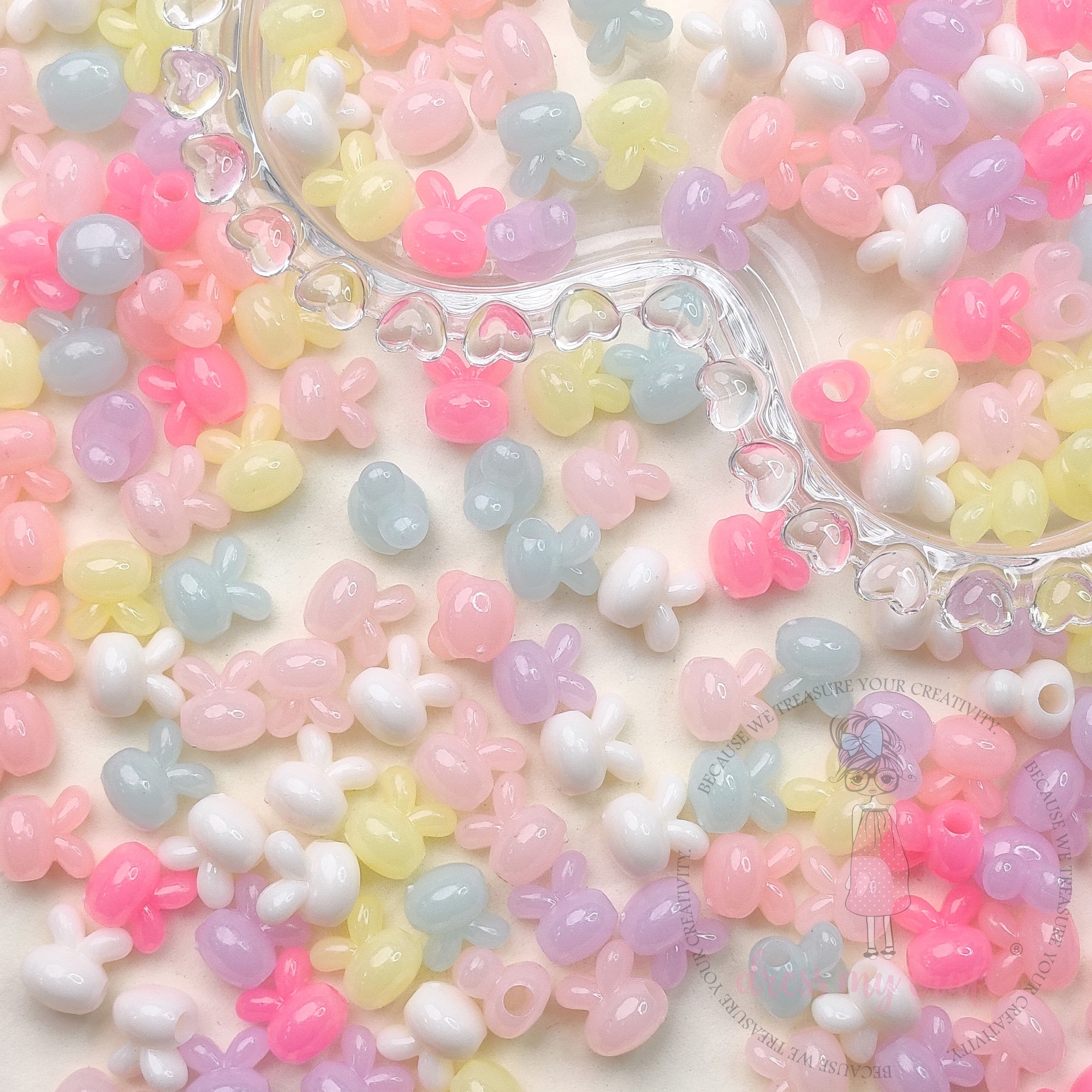 Pastel Colorful Jelly Rabbit Beads - 50 Gms