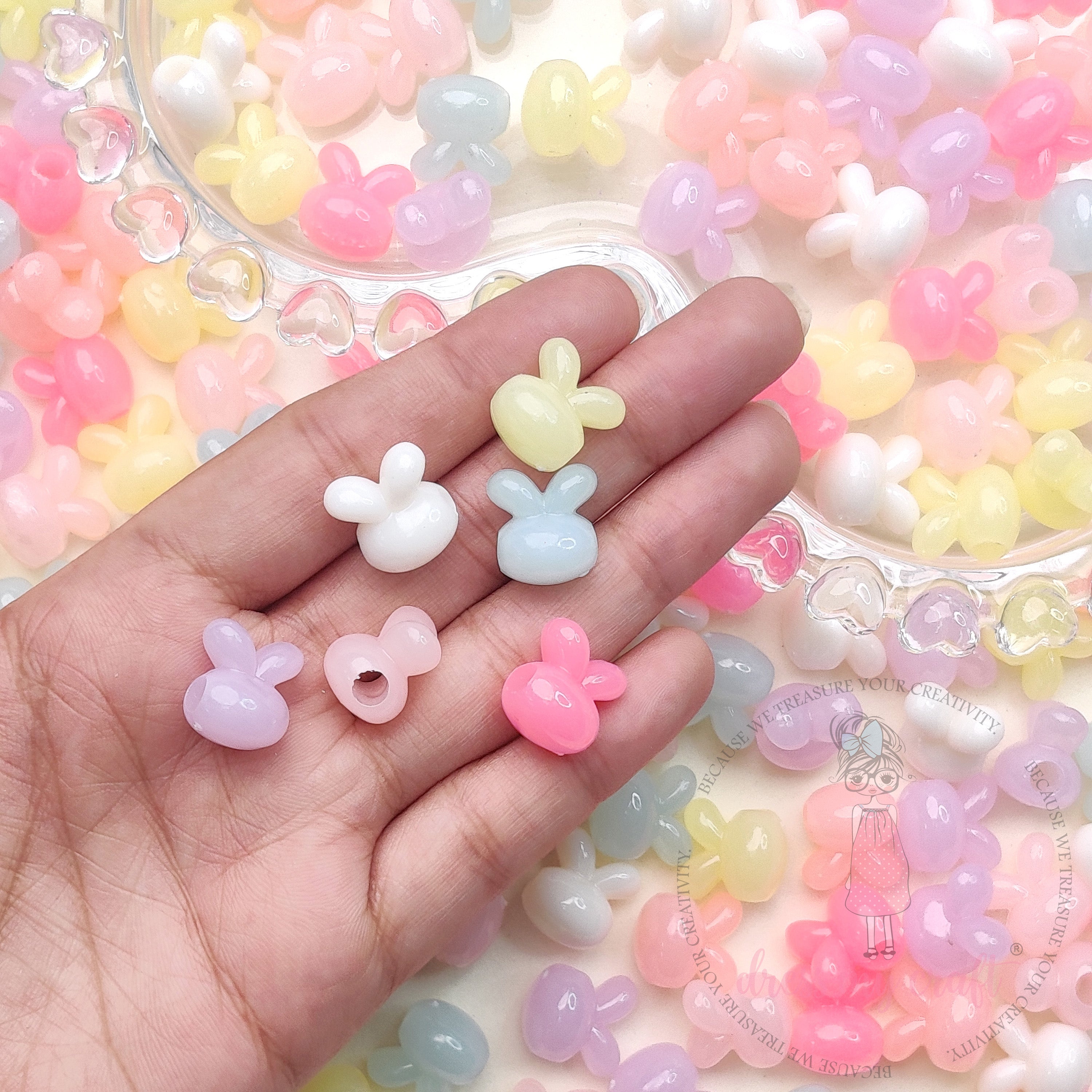 Pastel Colorful Jelly Rabbit Beads - 50 Gms