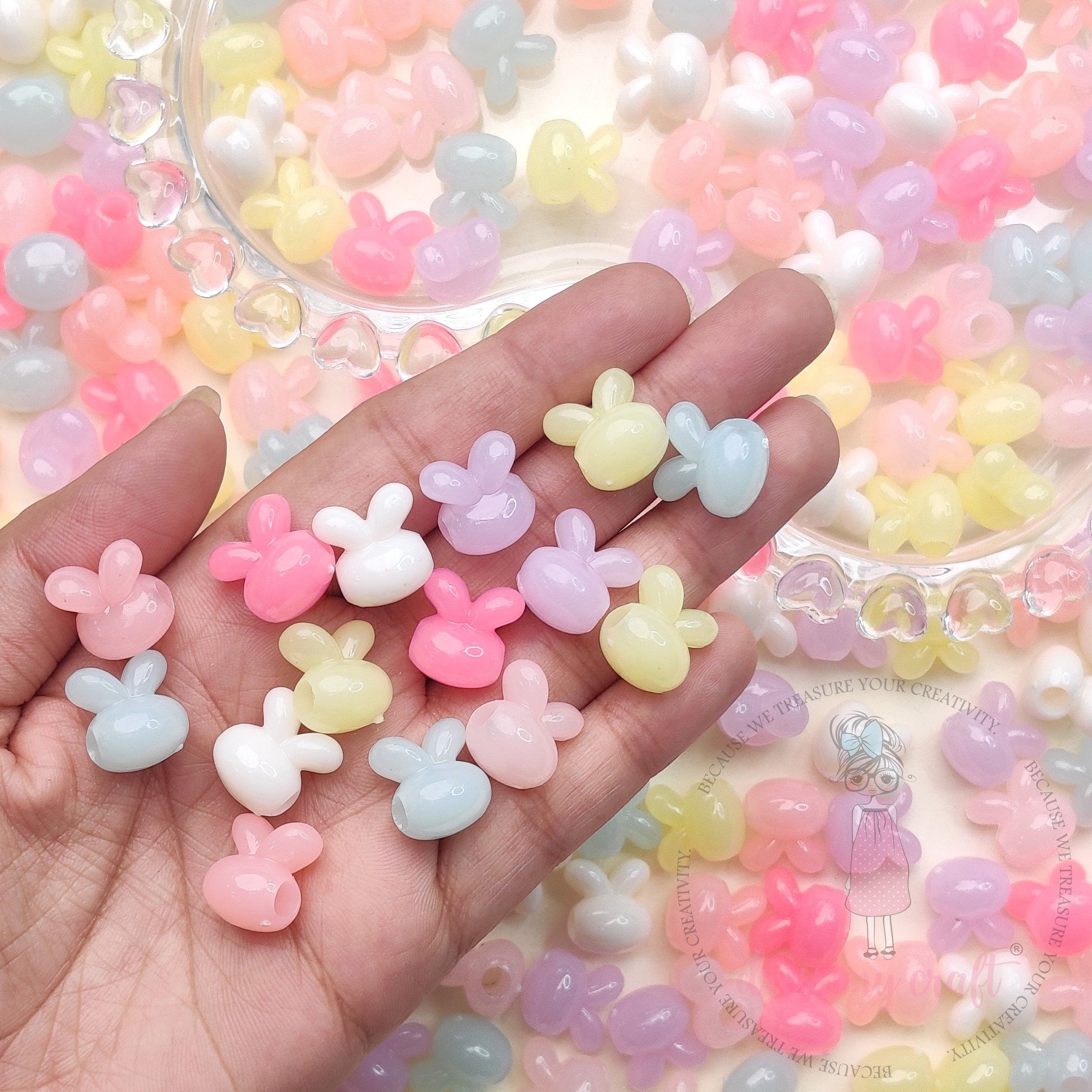 Pastel Colorful Jelly Rabbit Beads - 50 Gms