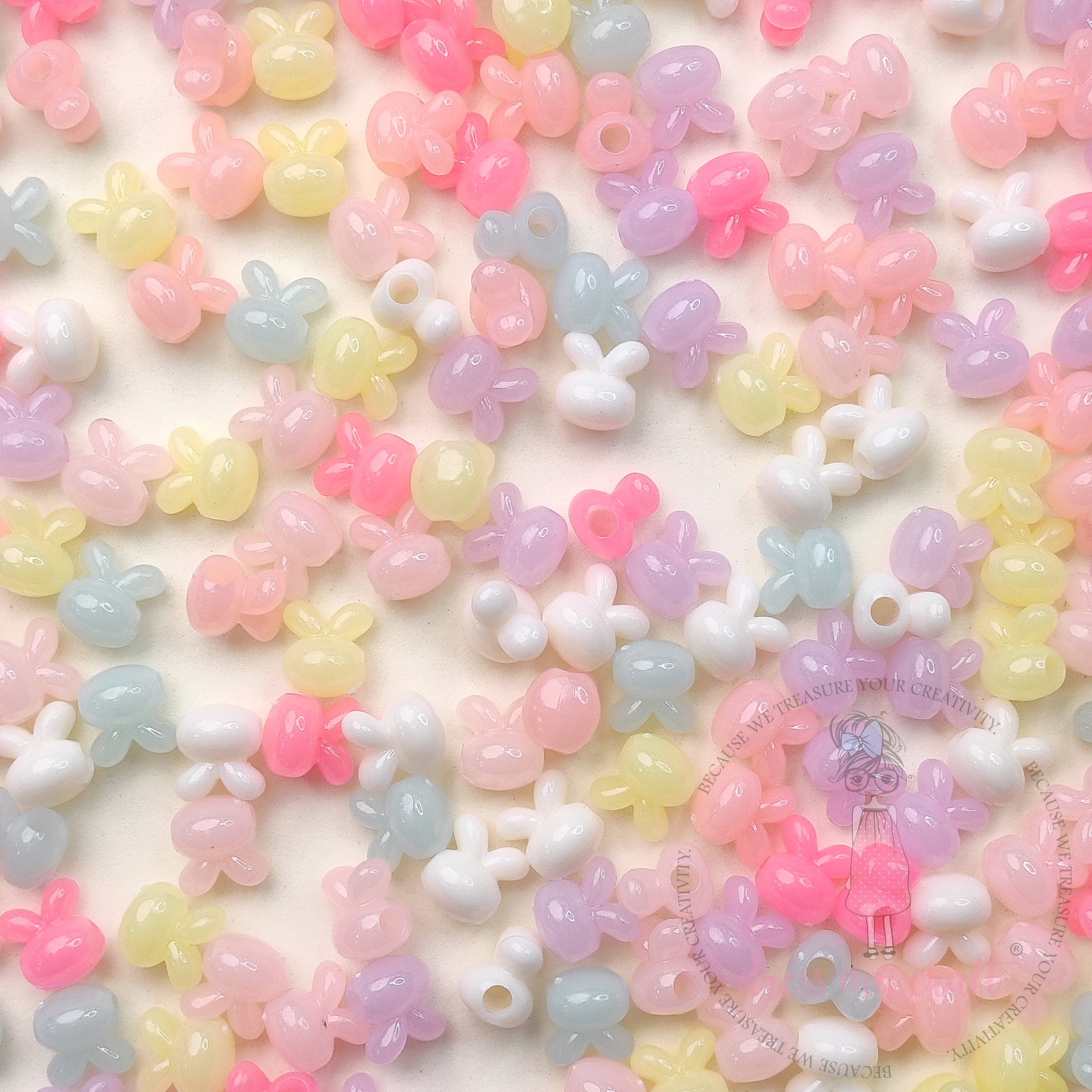 Pastel Colorful Jelly Rabbit Beads - 50 Gms