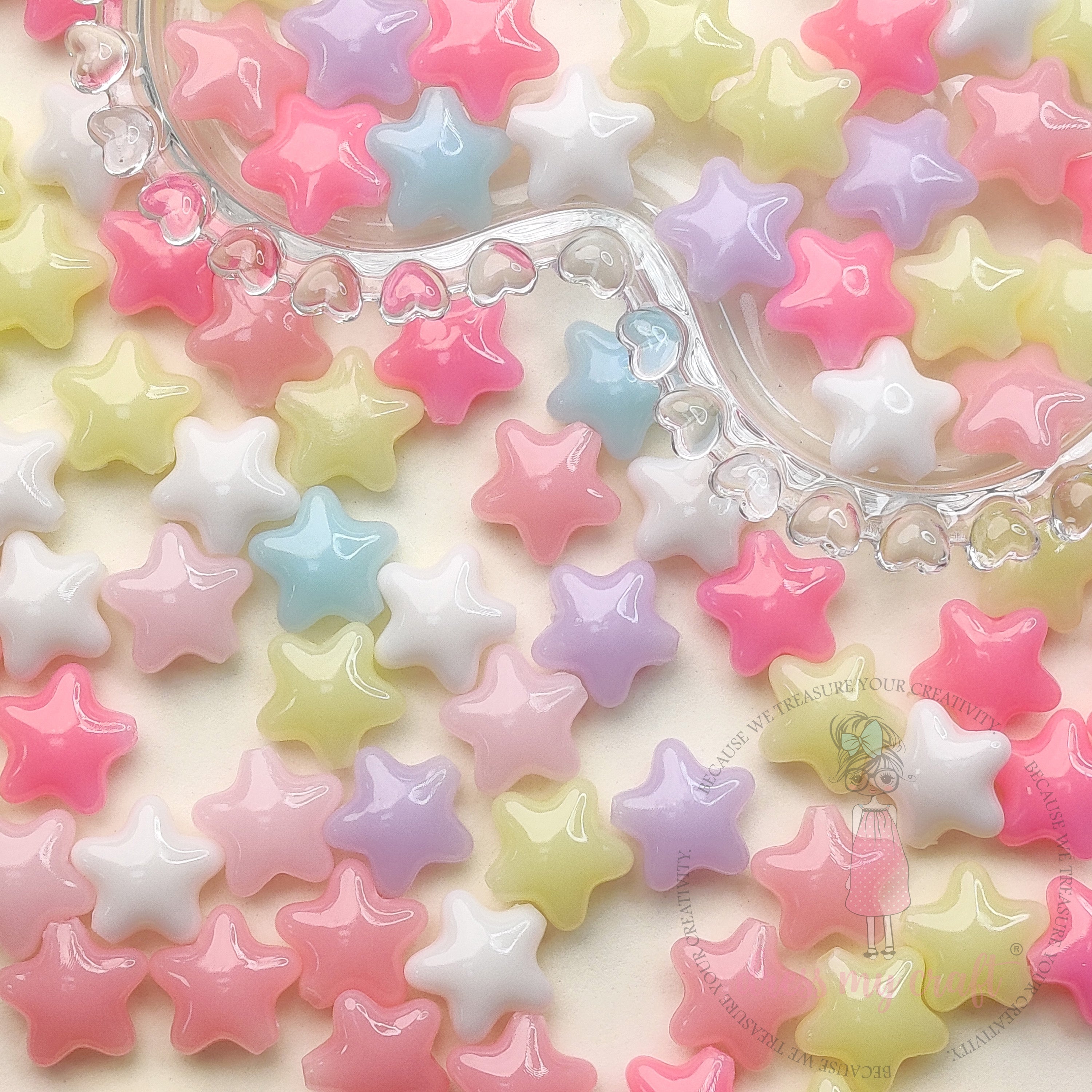 Pastel Colorful Jelly Star Beads - 50 Gms