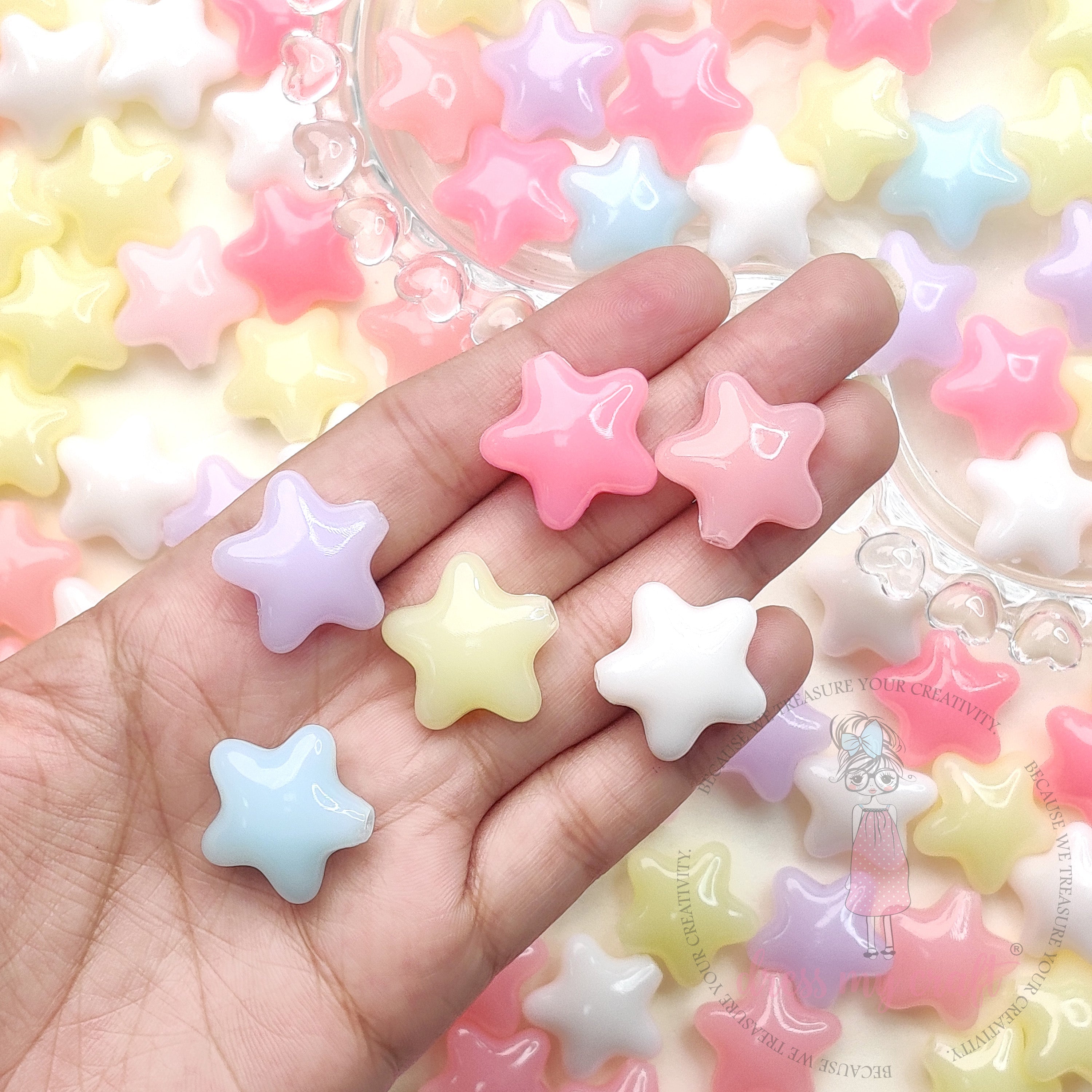 Pastel Colorful Jelly Star Beads - 50 Gms