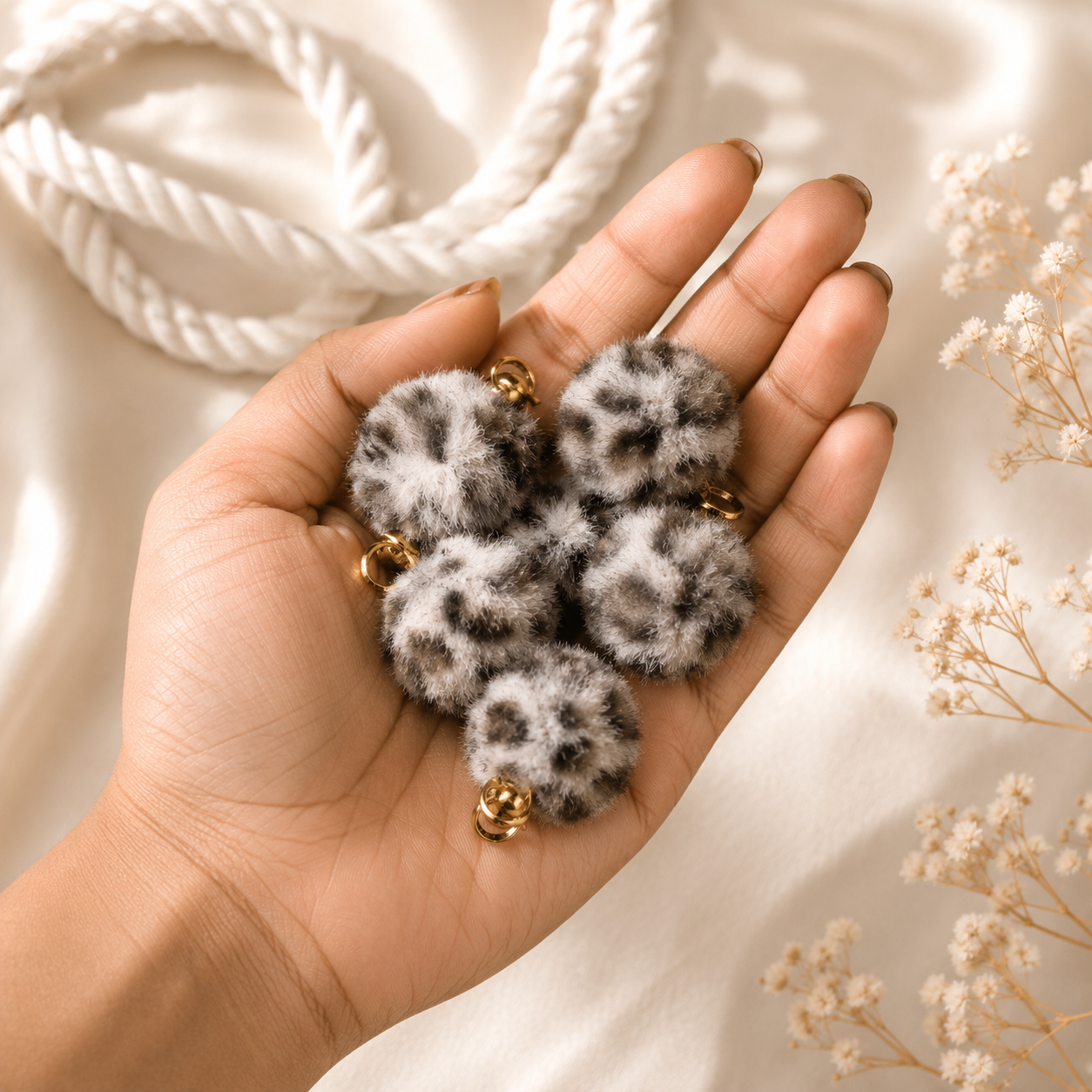 Mix Brown Pastel Pom Poms With Loop - Big