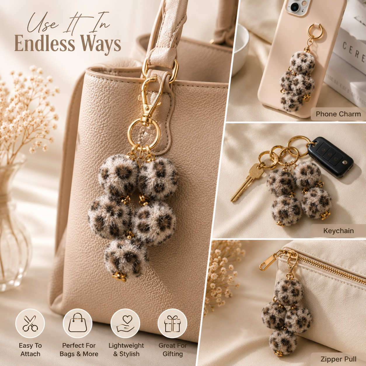 Mix Brown Pastel Pom Poms With Loop - Big