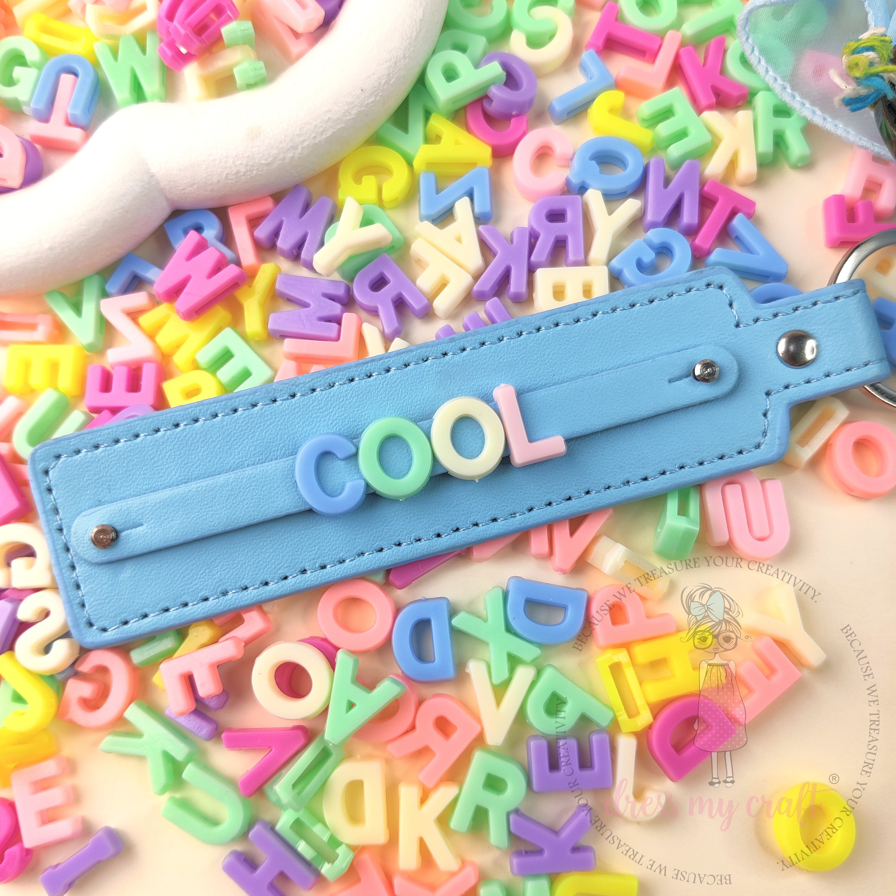 Leather Strap Key-chain - Sky Blue, 4 Pcs