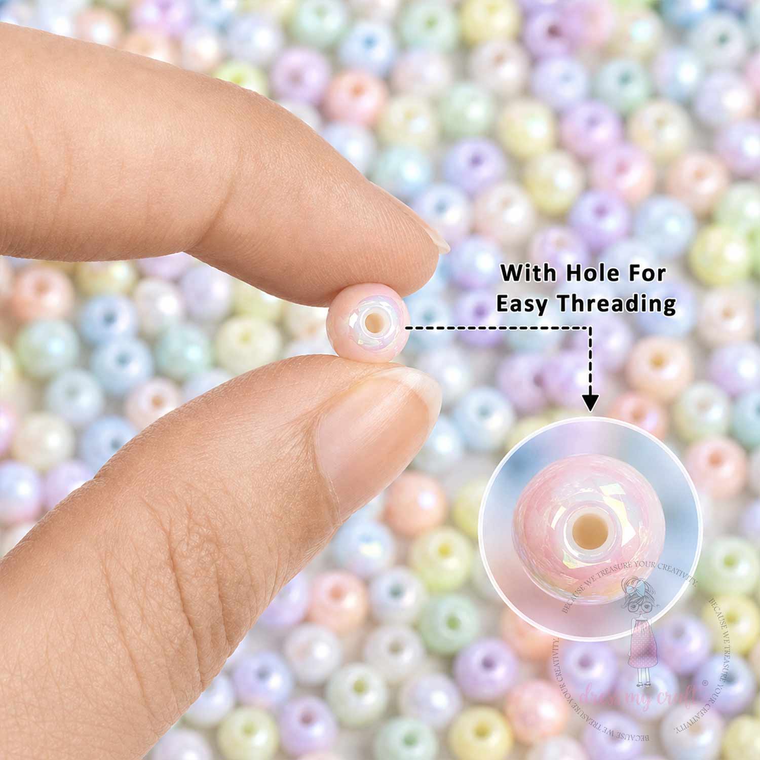 Shimmer with Holographic Acrylic Beads - 8 MM, 50 Pcs