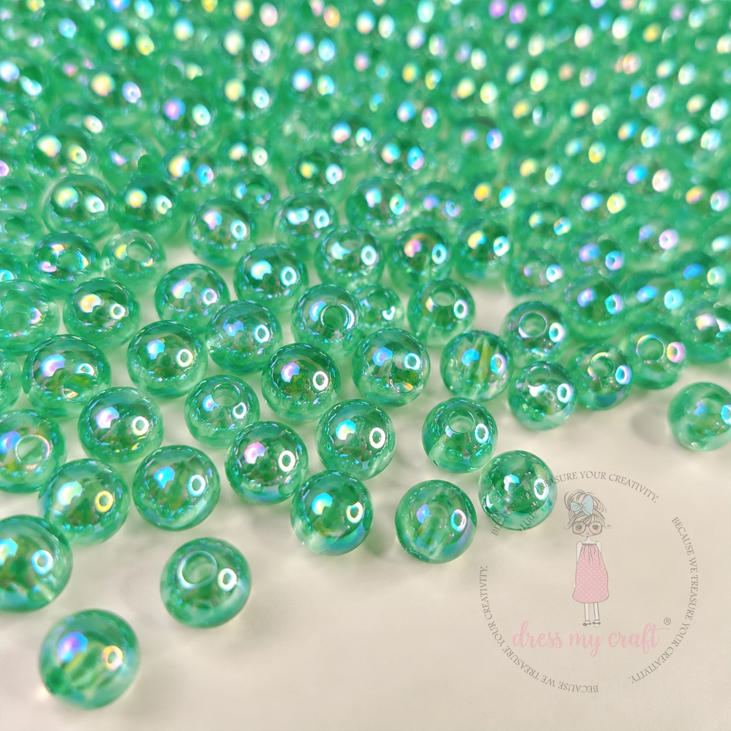 Transparent Rainbow Beads Green - 6 MM, 50 Gms