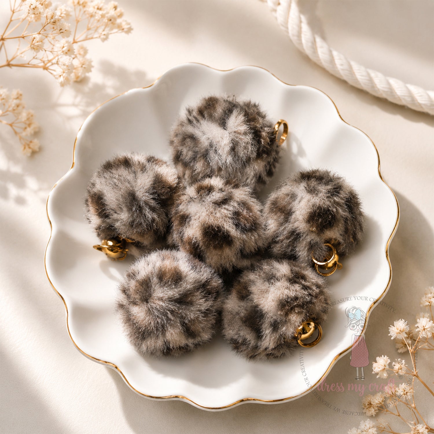 Mix Brown Pastel Pom Pom With Loop - Big