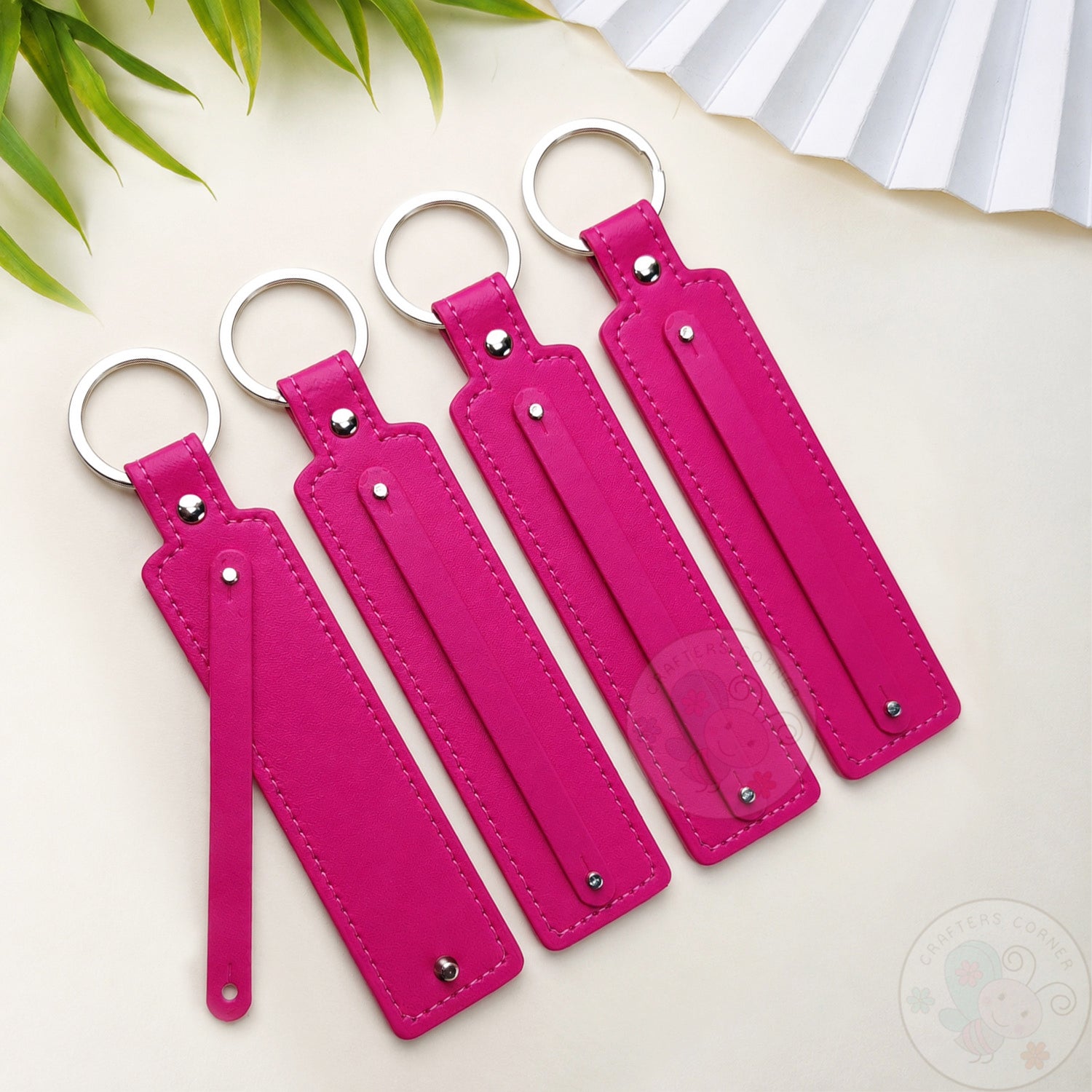 Leather Strap Key-chain - Magenta Pink, 4 Pcs